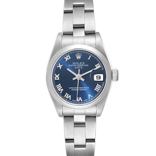 Photo of Rolex Date 26 Blue Roman Dial Smooth Bezel Steel Ladies Watch 79160