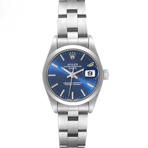 Photo of Rolex Date Blue Dial Smooth Bezel Steel Oyster Bracelet Ladies Watch 69160