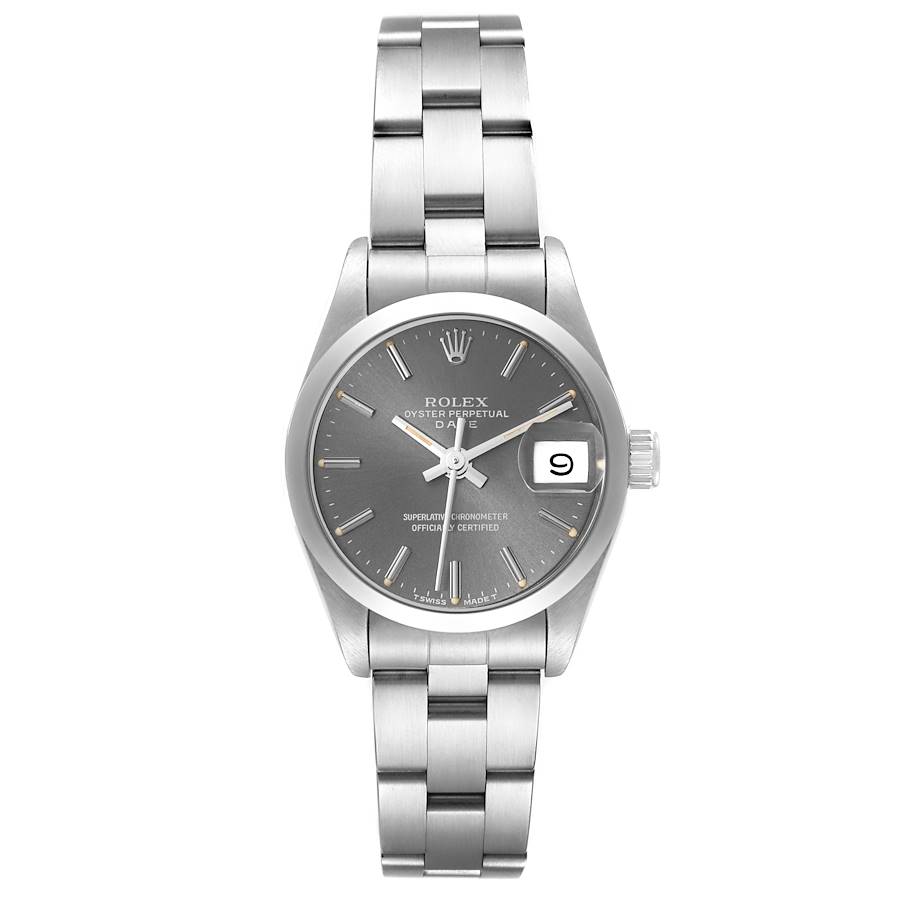 Rolex Date Gray Dial Smooth Bezel Steel Oyster Bracelet Ladies Watch 69160 SwissWatchExpo