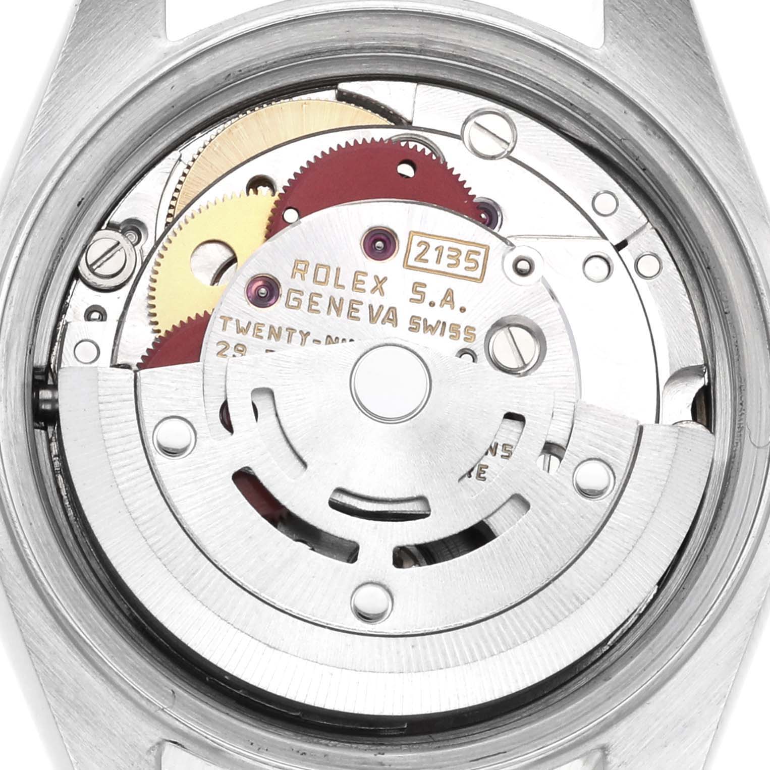 The image shows the movement and internal mechanism of a Rolex Date 69160 Women
s Stainless Steel Grey Dial 69160 Women
s Stainless Steel Grey Dial model watch from a top-down angle.