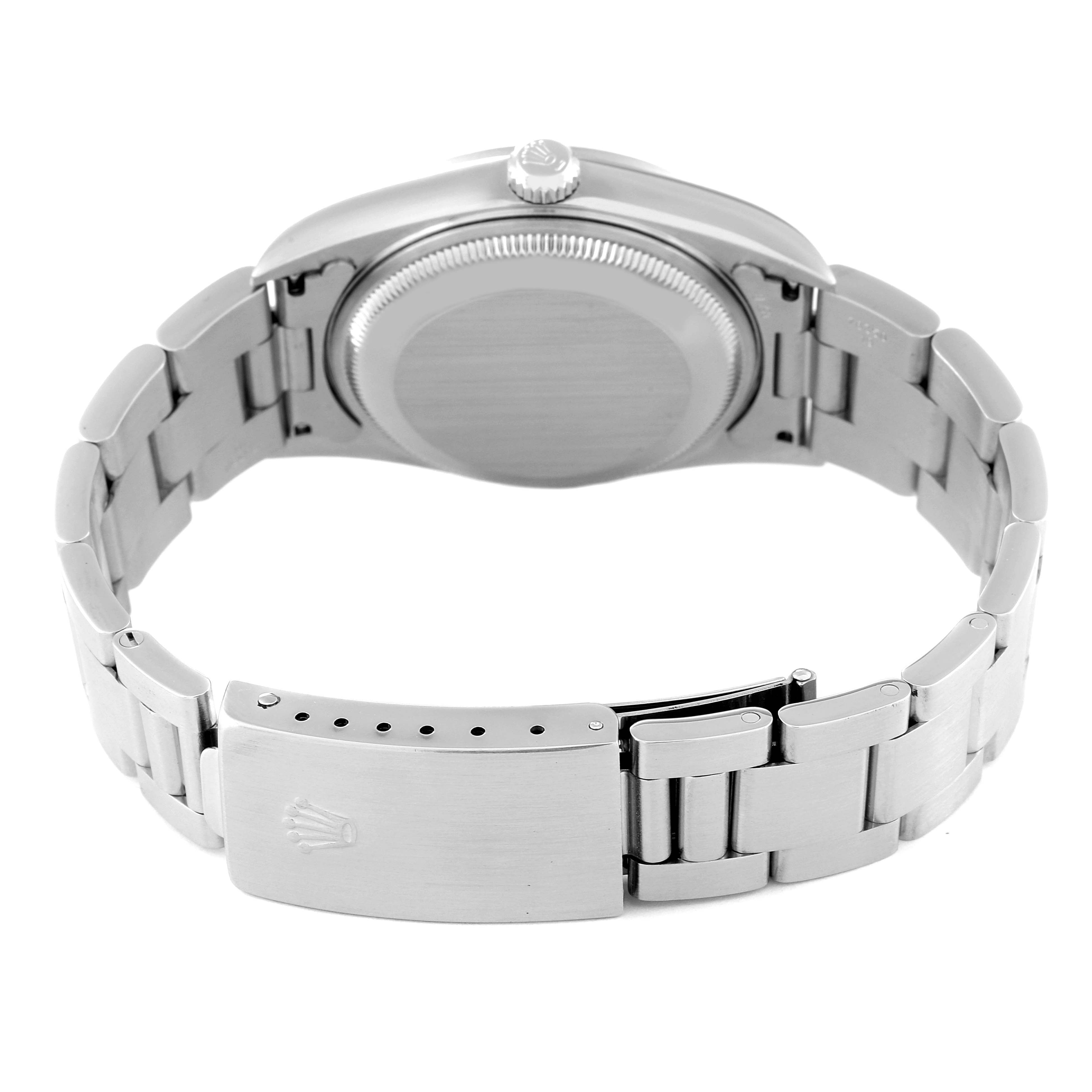 This image shows the back view of the Rolex Date 15200 Men's Stainless Steel Silver Dial 15200 Men's Stainless Steel Silver Dial model, highlighting its case back, crown, bracelet, and clasp.