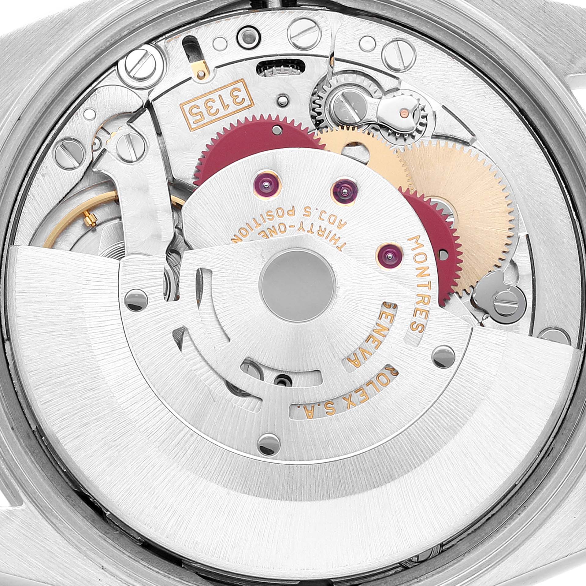 This image shows a close-up view of the movement components of a Rolex Date 15200 Men's Stainless Steel Silver Dial 15200 Men's Stainless Steel Silver Dial model watch.