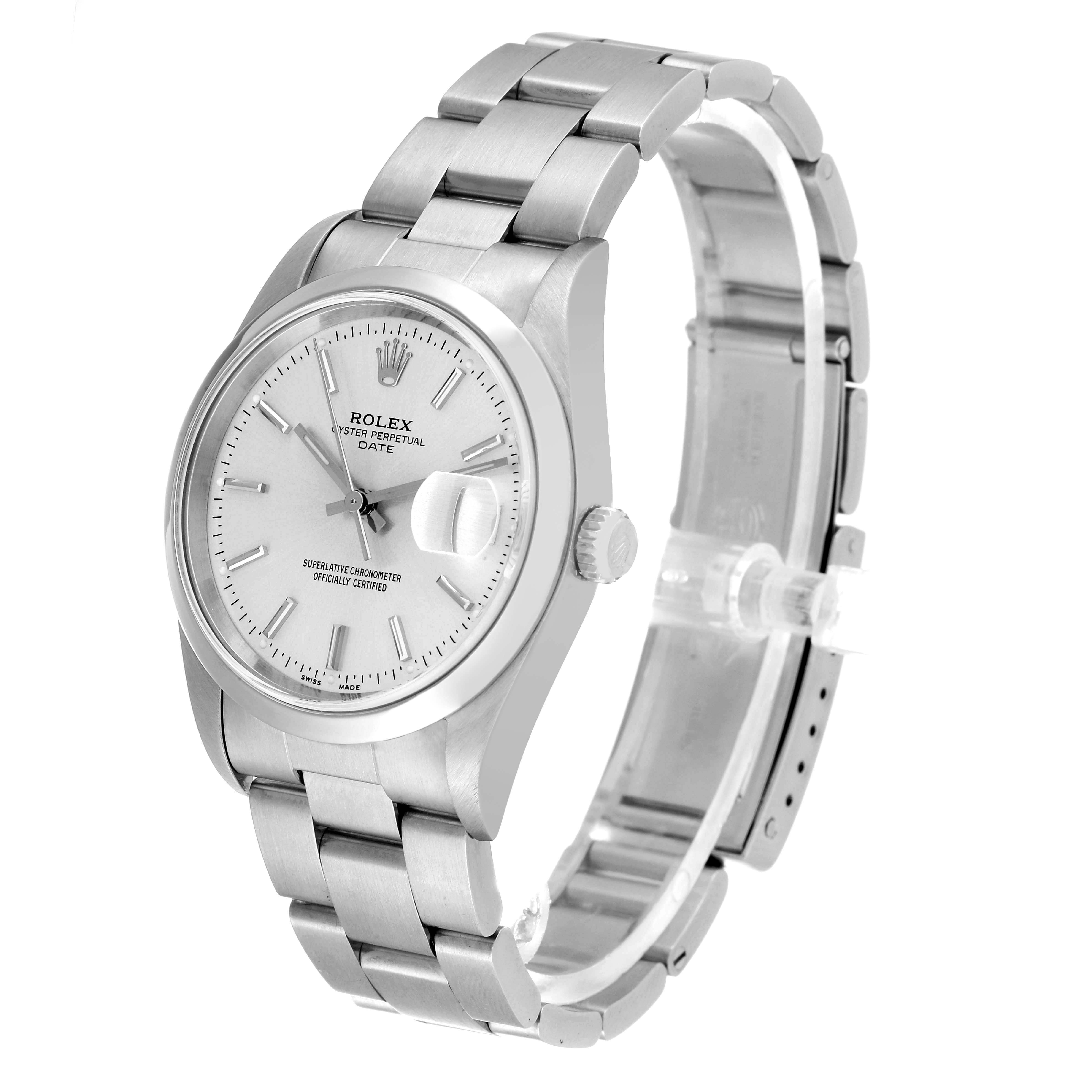 This image shows a Rolex Date 15200 Men's Stainless Steel Silver Dial 15200 Men's Stainless Steel Silver Dial model watch from a three-quarter frontal angle, highlighting the dial, crown, and bracelet.