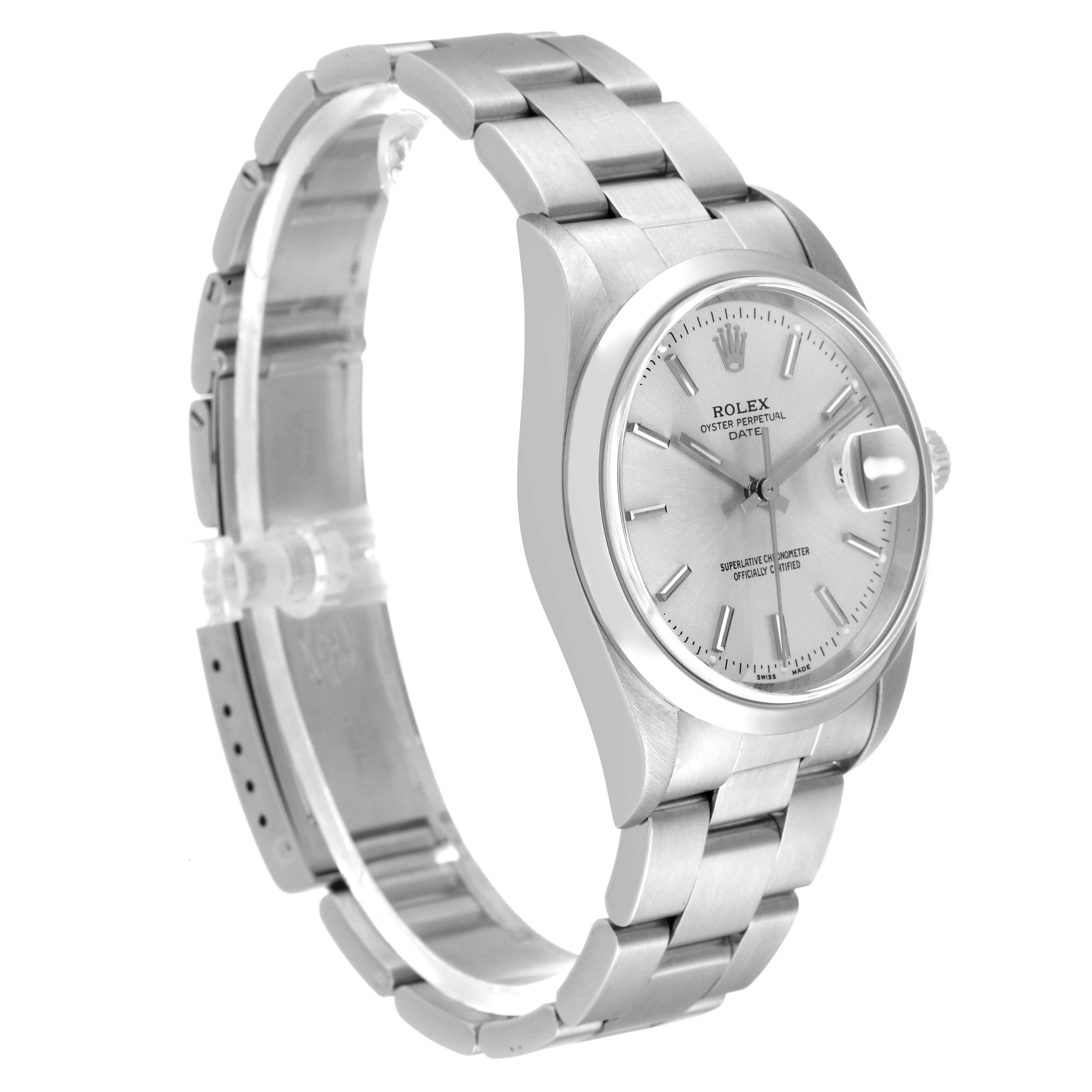 The image shows a Rolex Date 15200 Men's Stainless Steel Silver Dial 15200 Men's Stainless Steel Silver Dial model watch at a three-quarter angle, displaying the bracelet, case, and dial.