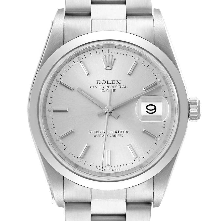 Rolex Date Silver Dial Smooth Bezel Automatic Steel Mens Watch 15200 Unworn NOS SwissWatchExpo