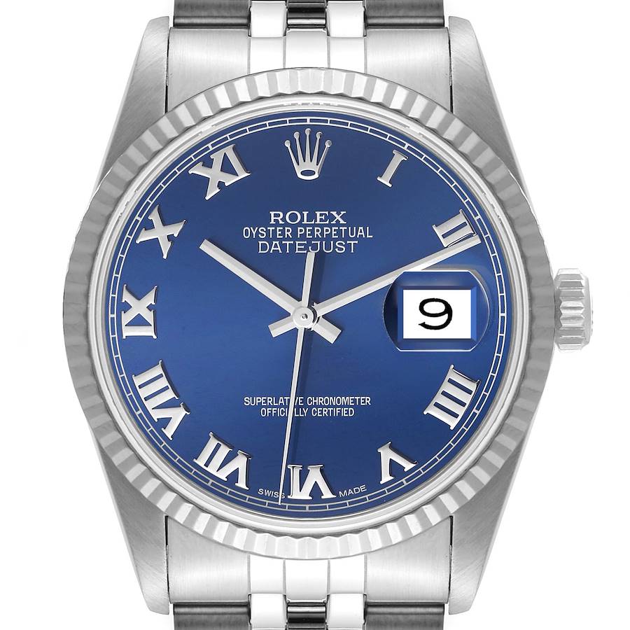Rolex Datejust 36 Steel White Gold Blue Dial Mens Watch 16234 Box Papers SwissWatchExpo