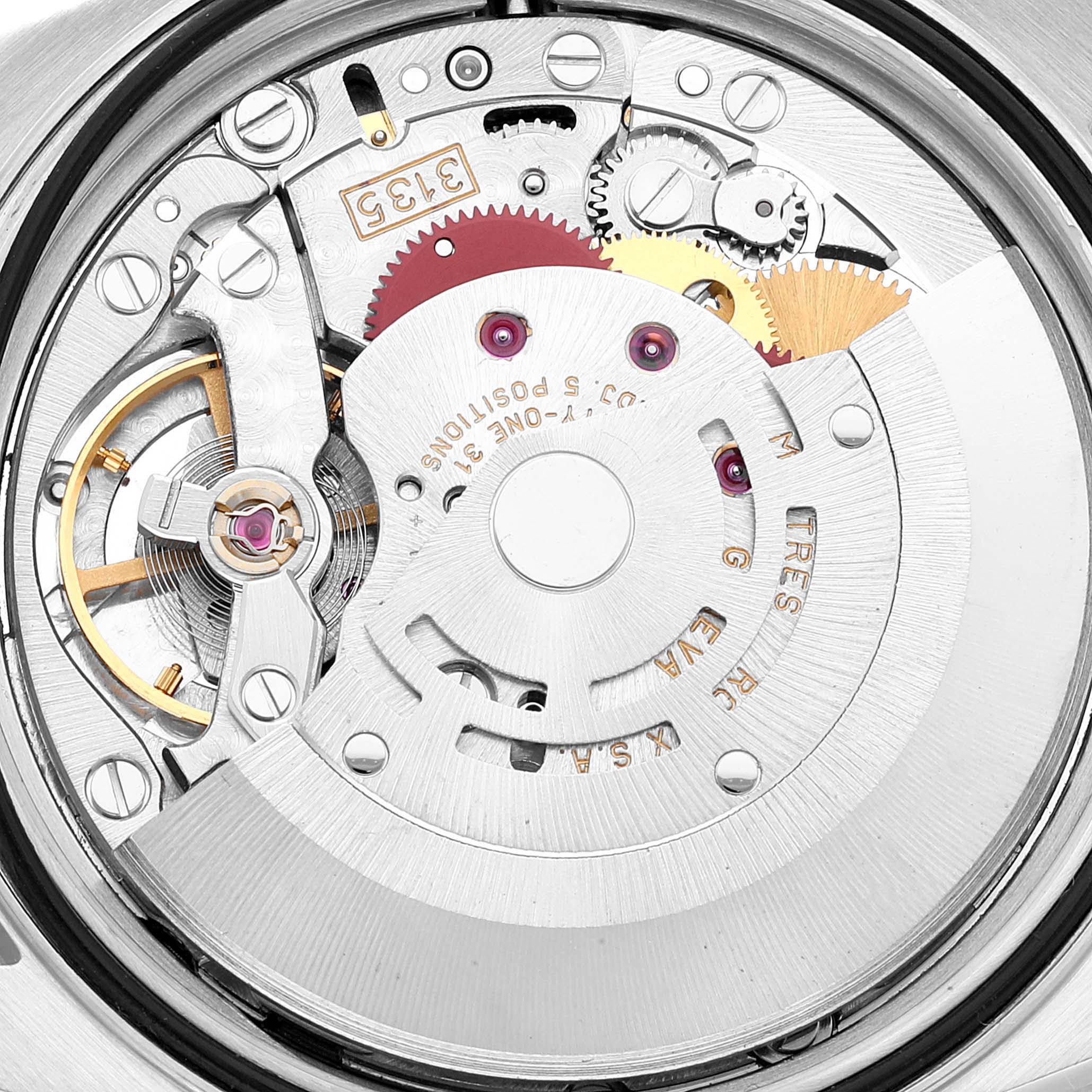 The image shows the internal mechanism and movement of a Rolex Datejust 16234 Men's Stainless Steel Blue Dial 16234 Men's Stainless Steel Blue Dial watch, viewed from the back.