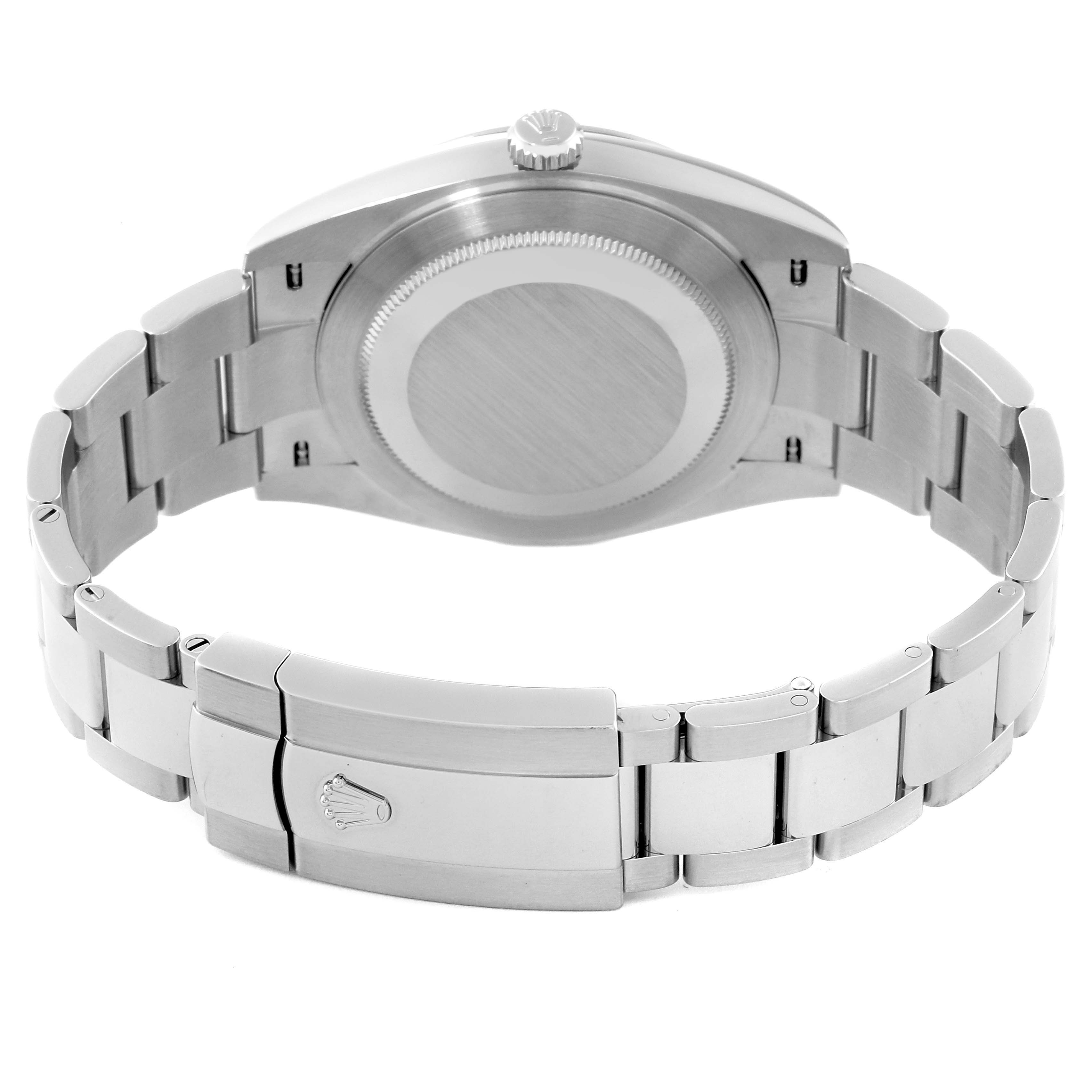 The image shows the back case and bracelet of the Rolex Datejust 41 126300 Men
s Stainless Steel Grey Dial 126300 Men
s Stainless Steel Grey Dial watch, viewed from the rear angle.