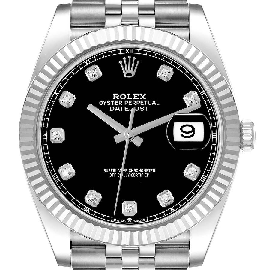 Rolex Datejust 41 Steel White Gold Diamond Dial Mens Watch 126334 Box Card SwissWatchExpo