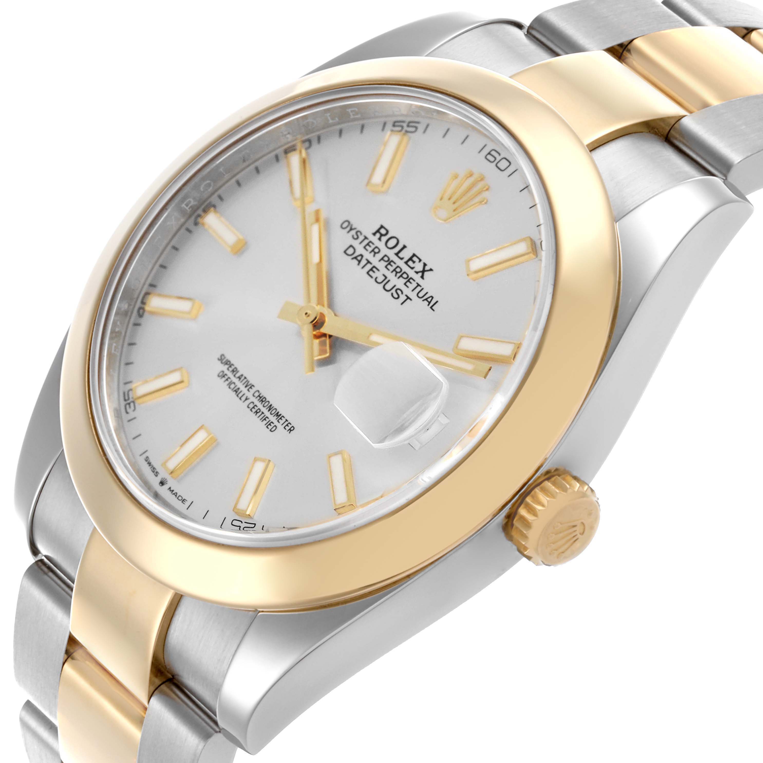 The image shows the Rolex Datejust 41 model 126303 at a slight angle, highlighting the bezel, crown, dial, and a portion of the two-tone bracelet.