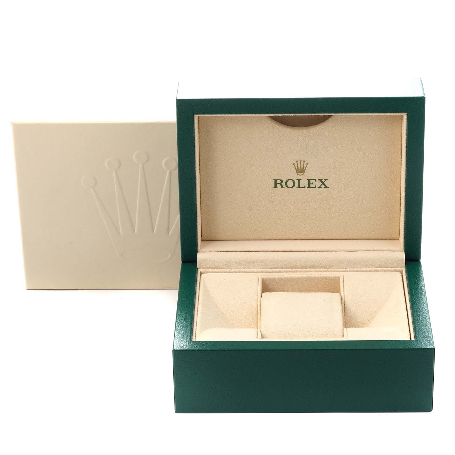 This image shows a Rolex watch box, opened to reveal the interior, meant to house the President model, model number 179159, but the watch itself isn
t visible.
