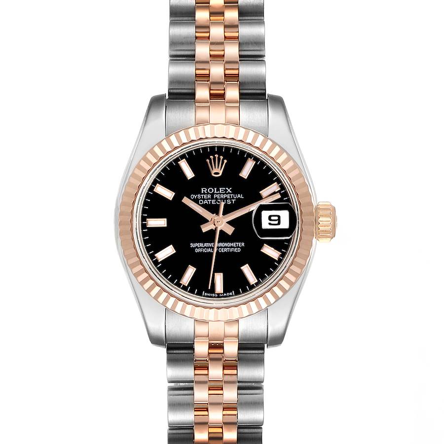 Rolex Datejust Steel Rose Gold Black Dial Ladies Watch 179171 Box Card ADD TWO LINKS SwissWatchExpo