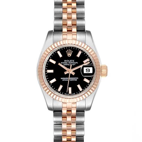 The Rolex Datejust watch is shown from a front angle, highlighting the face, bezel, crown, and bracelet.