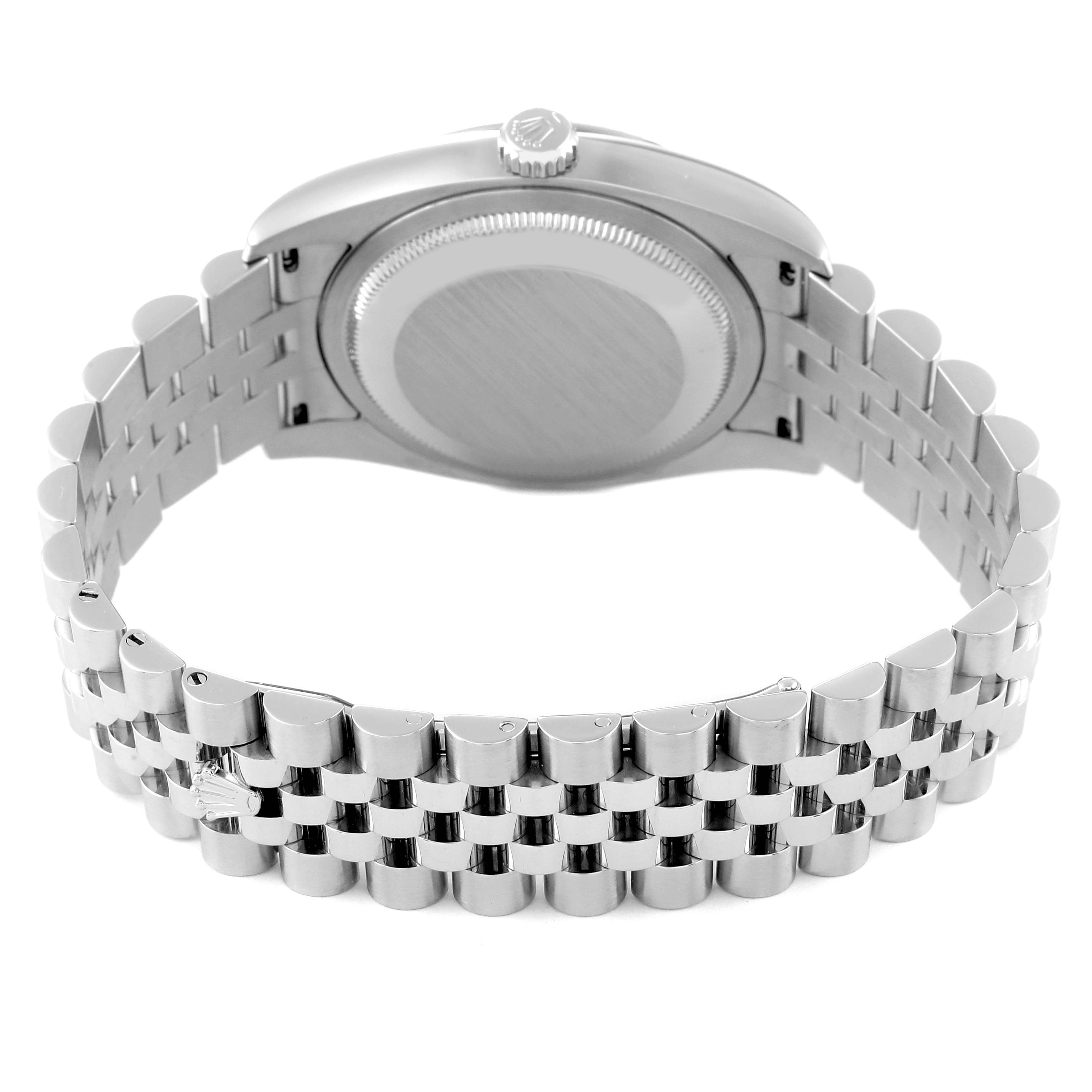 This image shows the back case and bracelet of a Rolex Datejust 116234 Men's Stainless Steel Silver Dial 116234 Men's Stainless Steel Silver Dial model watch, viewed from the rear angle.