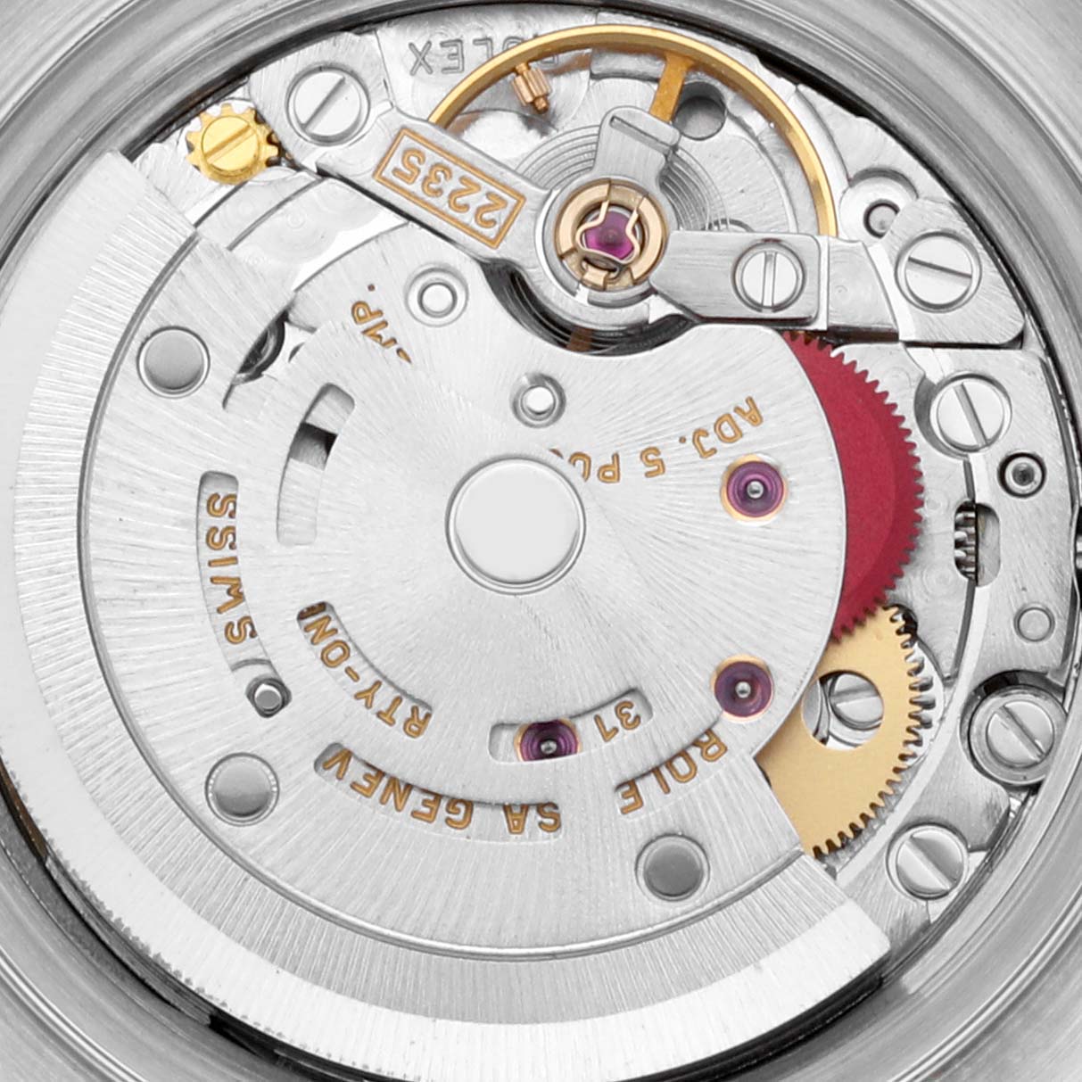 This is the movement view of a Rolex Datejust 79173 Women's Steel and Gold (two tone) Champagne Dial 79173 Women's Steel and Gold (two tone) Champagne Dial watch, showcasing its intricate internal mechanism.