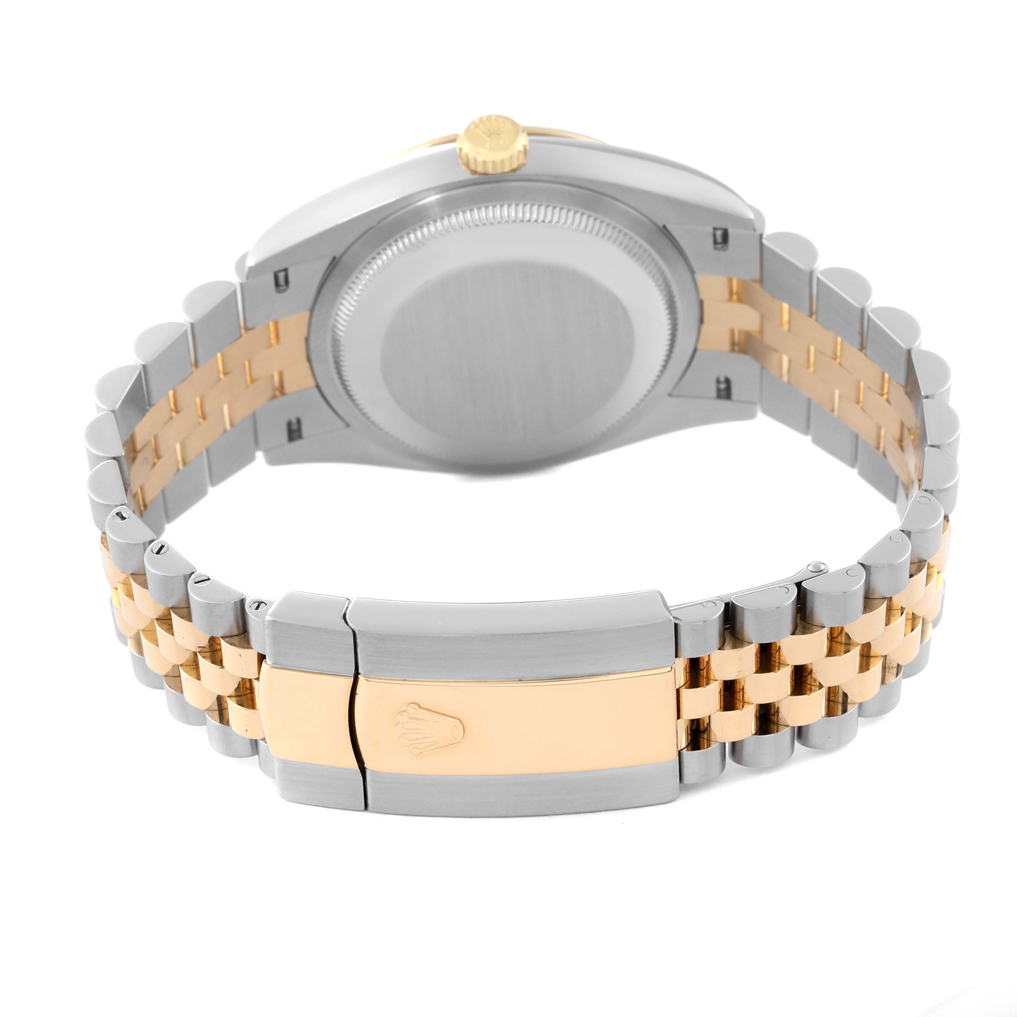 This image shows the back view of a Rolex Datejust 126233 Men
s Steel and Gold (two tone) Champagne Dial 126233 Men
s Steel and Gold (two tone) Champagne Dial watch, highlighting its bracelet and clasp.