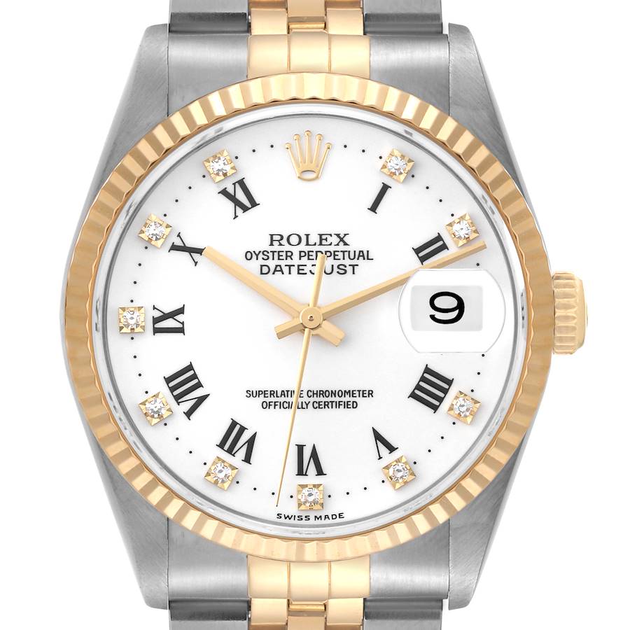 Rolex Datejust Steel Yellow Gold White Diamond Dial Mens Watch 16233 SwissWatchExpo