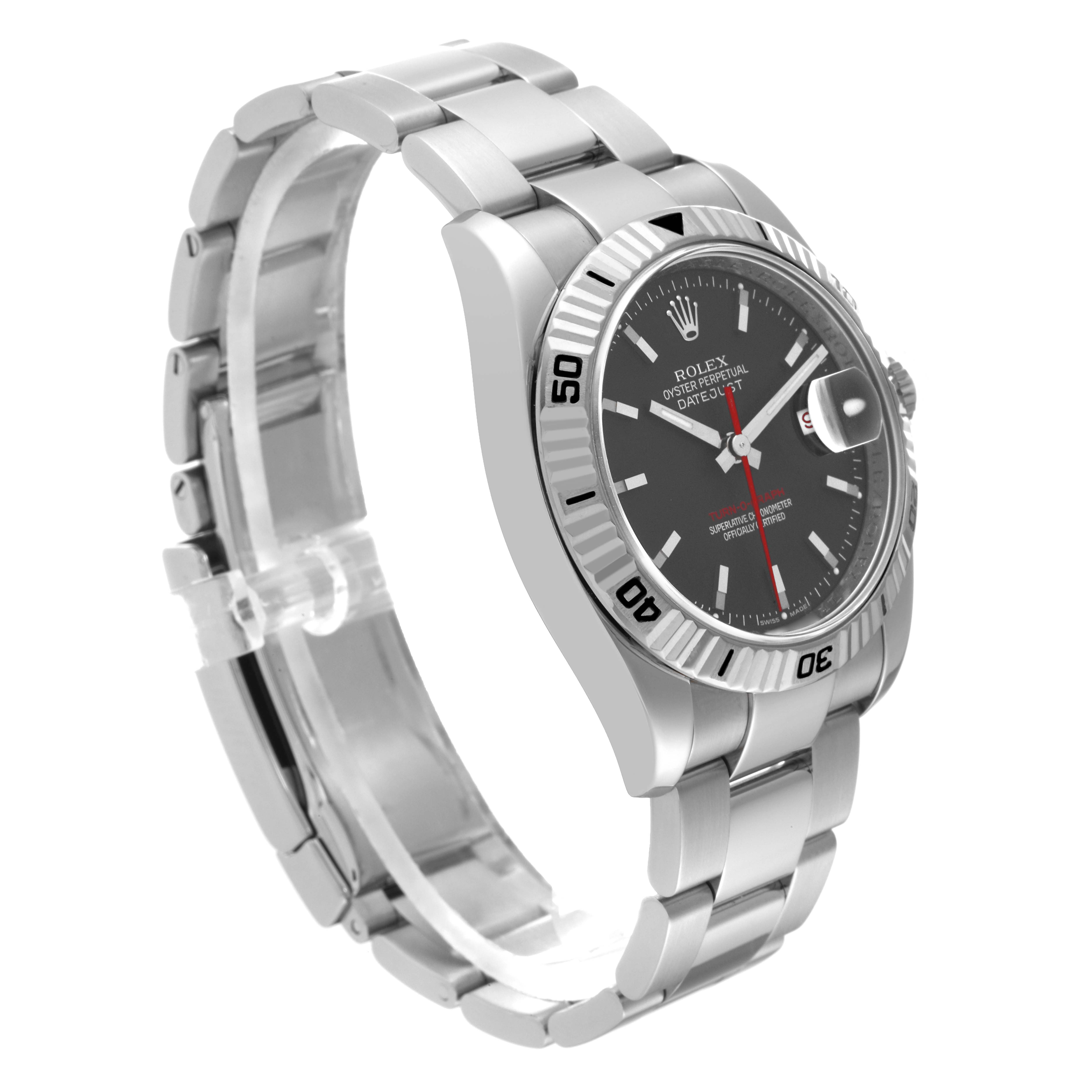 The image shows a Rolex Turn-o-Graph 116264 Men's Stainless Steel Black Dial 116264 Men's Stainless Steel Black Dial watch at a three-quarter angle, highlighting the bezel, dial, bracelet, and crown.
