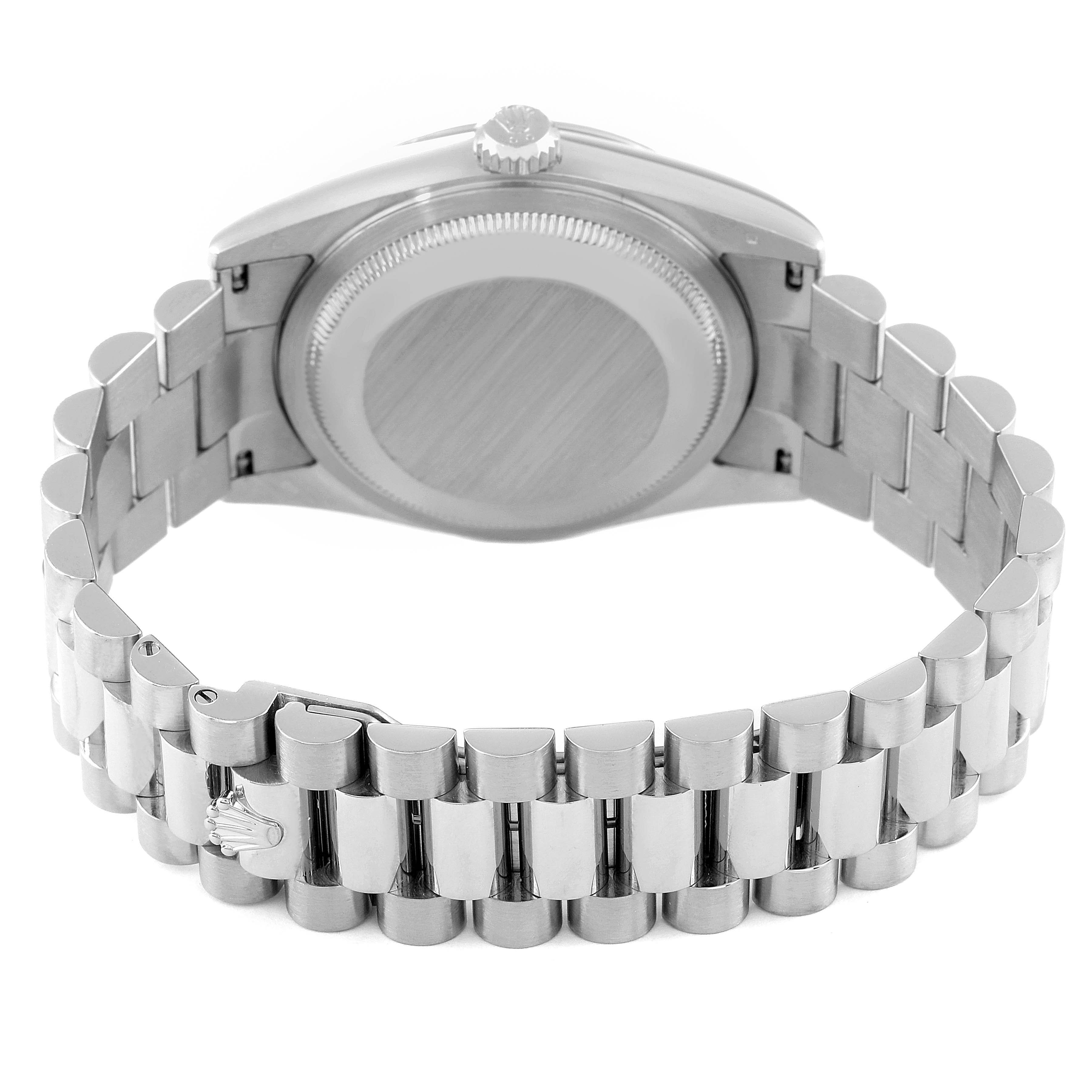The image shows the back view and bracelet of a Rolex President 118239 Men's White Gold Silver Dial 118239 Men's White Gold Silver Dial model watch.