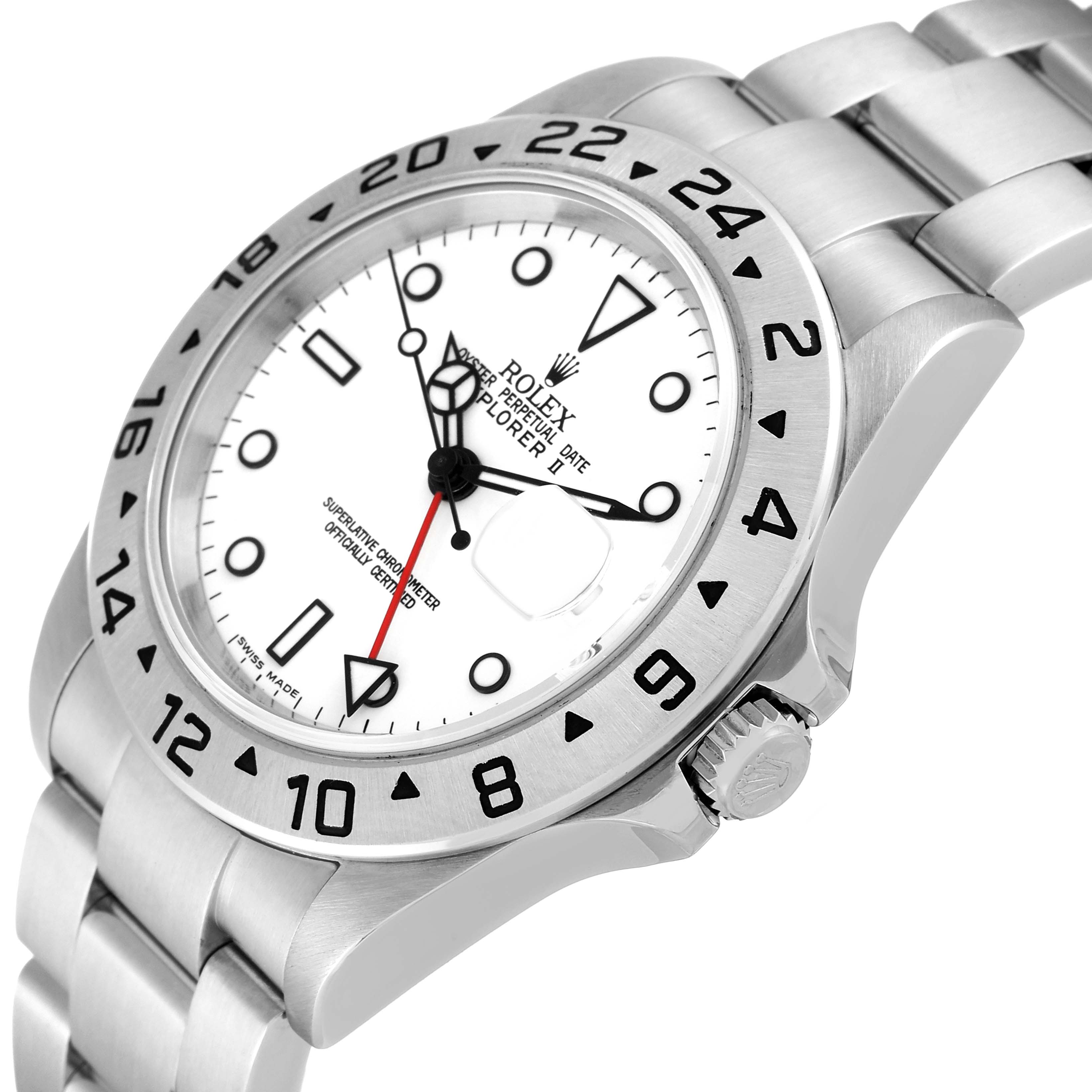 The image shows a Rolex Explorer 16570 Men's Stainless Steel White Dial 16570 Men's Stainless Steel White Dial watch from an angled side view, highlighting the dial, bezel, crown, and part of the bracelet.