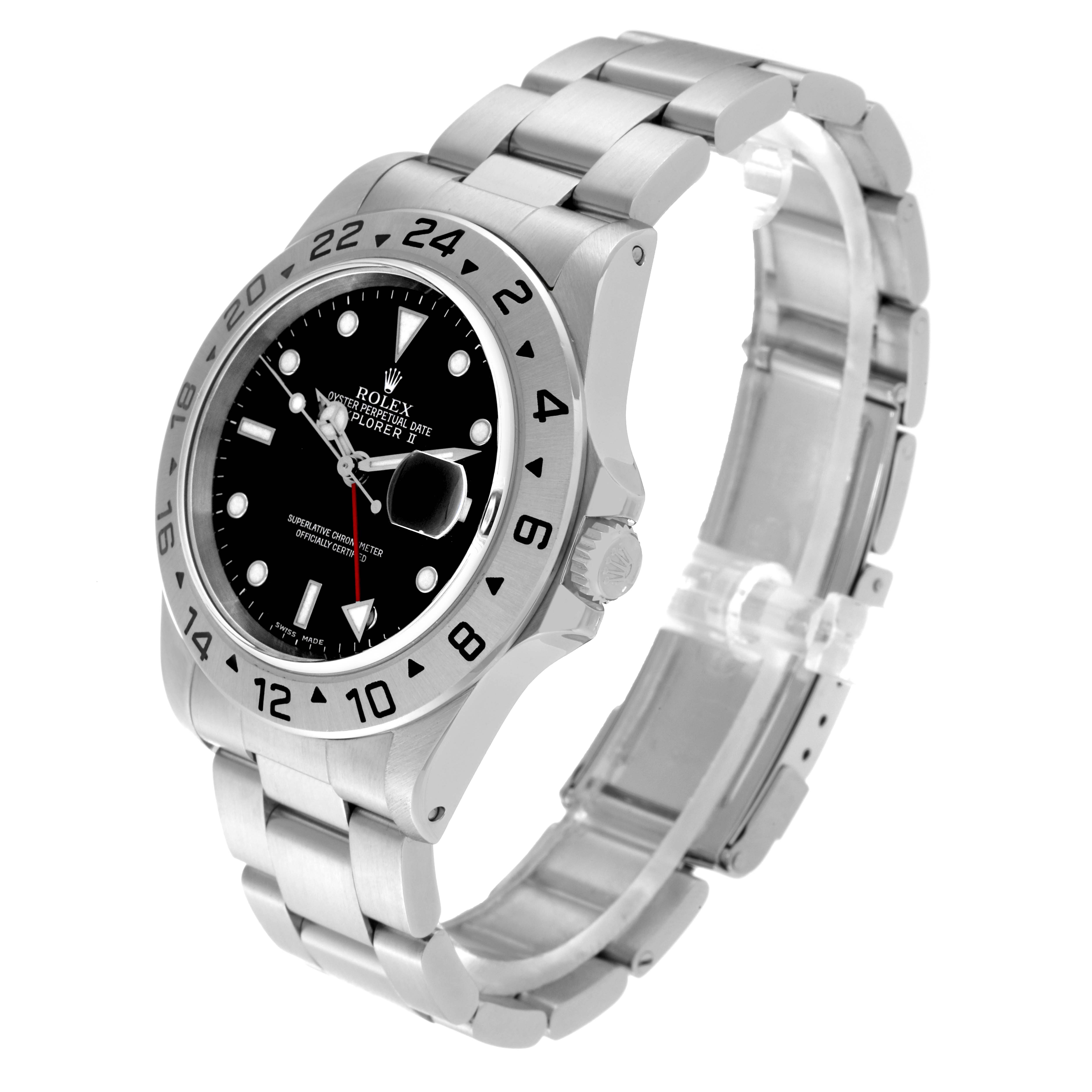 The Rolex Explorer 16570 Men
s Stainless Steel Black Dial 16570 Men
s Stainless Steel Black Dial watch is shown at a three-quarter angle, highlighting the dial, bezel, and bracelet.