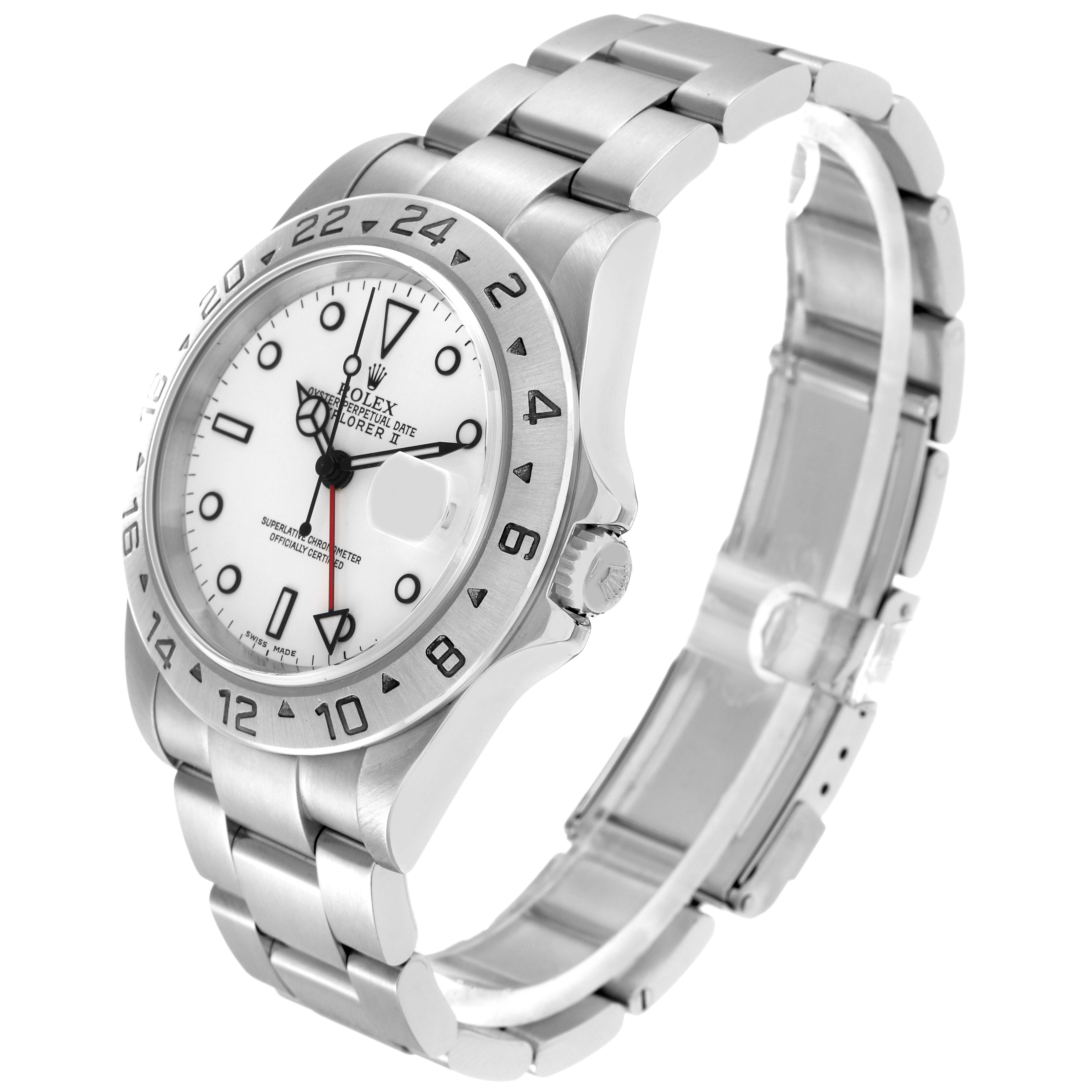 The image shows the Rolex Explorer model 16570 from a three-quarter angle, highlighting the dial, bezel, crown, and bracelet.