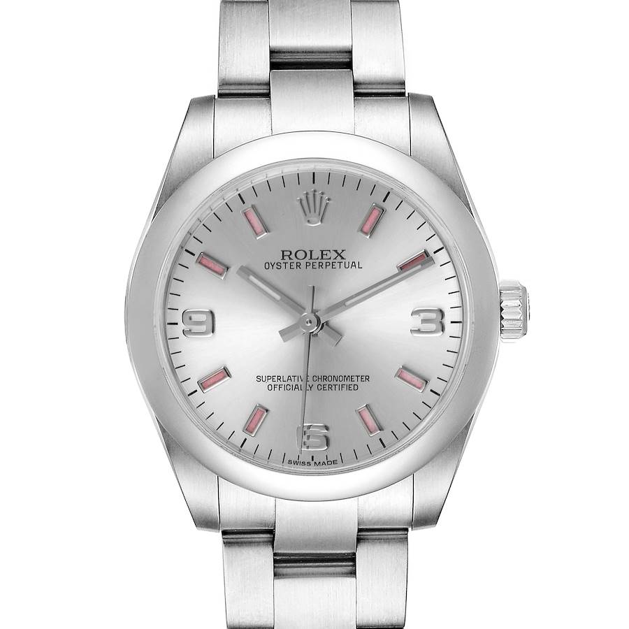 Rolex Midsize Silver Dial Pink Hour Markers Ladies Watch 177200 Unworn SwissWatchExpo