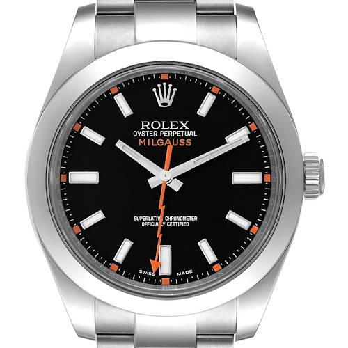 Photo of Rolex Milgauss Black Dial Domed Bezel Steel Mens Watch 116400 Box Card