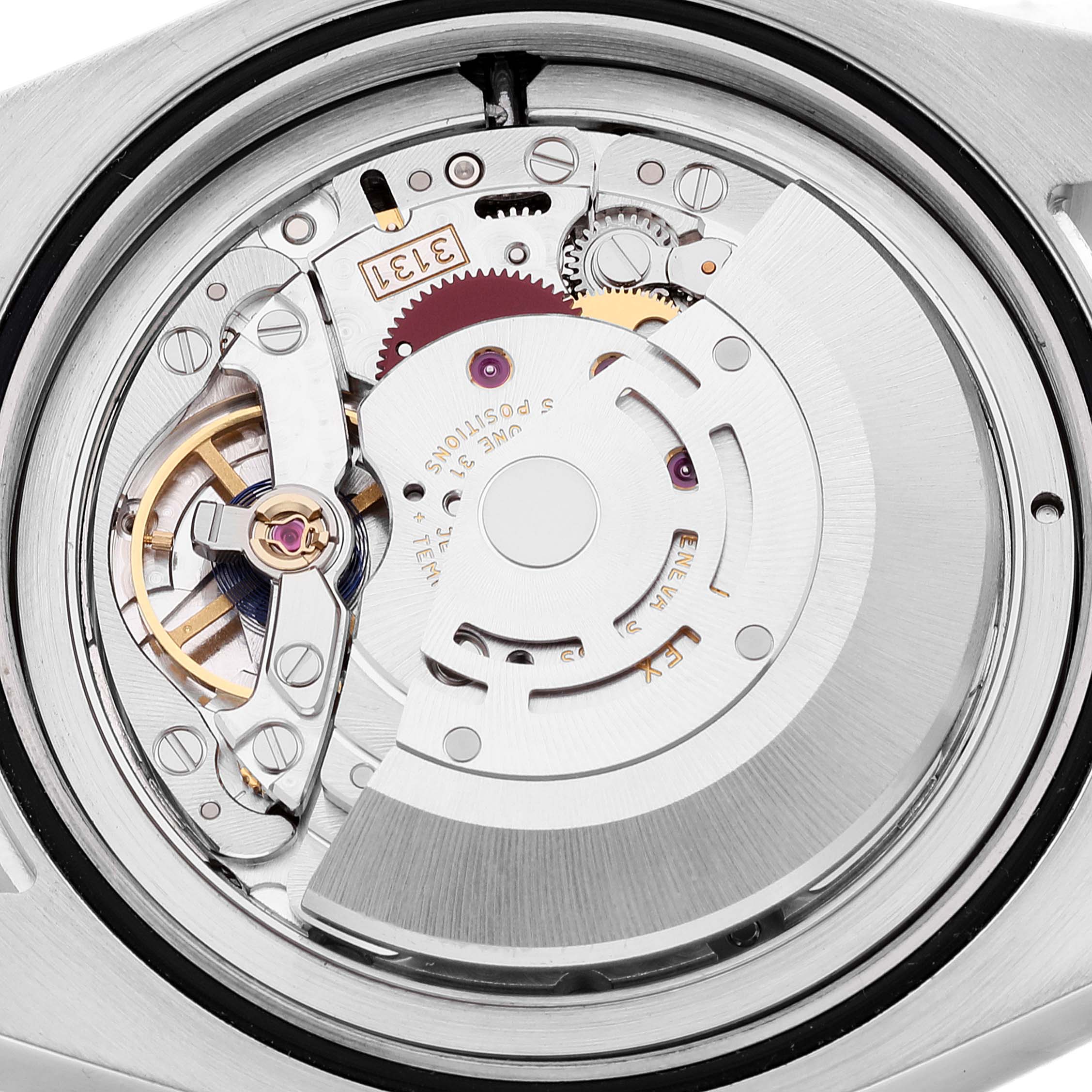 The image shows an up-close view of the internal movement mechanics of a Rolex Milgauss 116400 Men's Stainless Steel Black Dial 116400 Men's Stainless Steel Black Dial watch from the back angle.