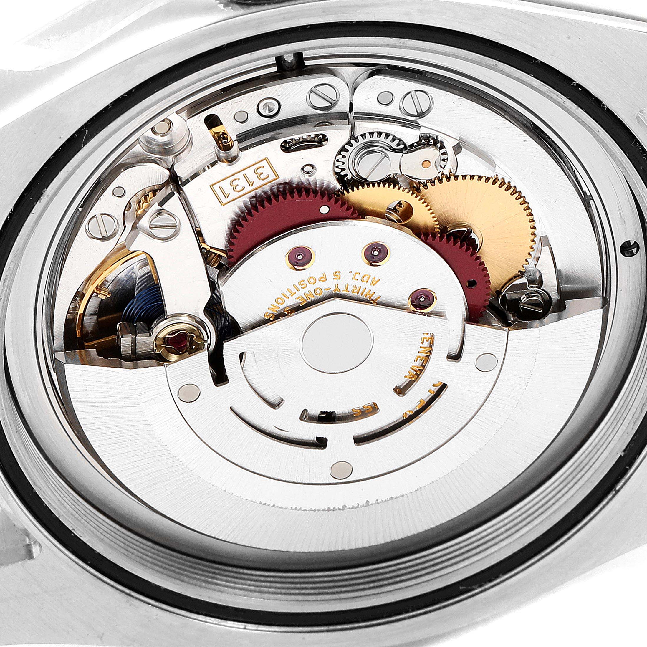 This is an image of the internal movement mechanism of the Rolex Milgauss 116400GV Men
s Stainless Steel Black Dial 116400GV Men
s Stainless Steel Black Dial watch, viewed from the back.