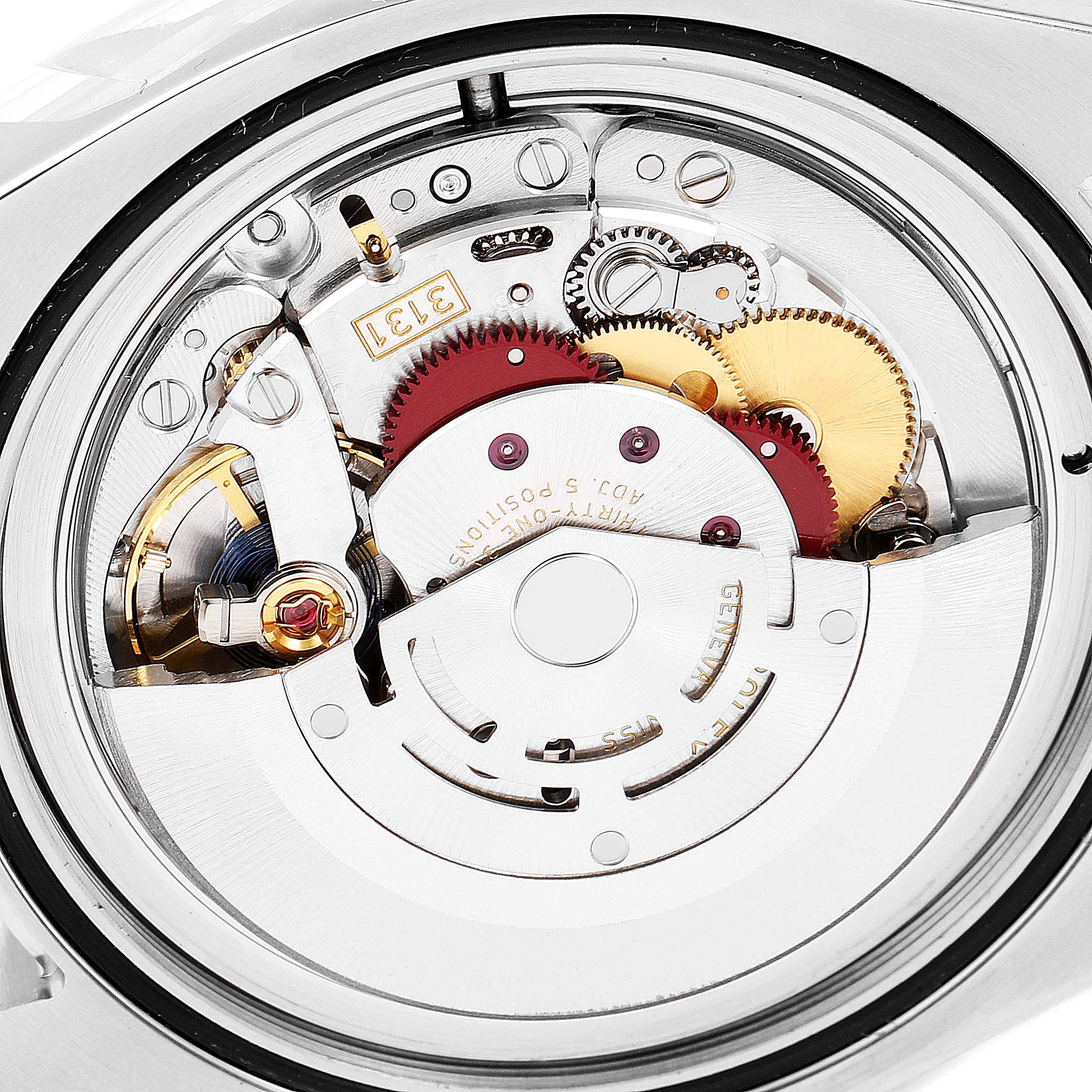 The image shows the open case back angle of the Rolex Milgauss 116400GV Men's Stainless Steel Blue Dial 116400GV Men's Stainless Steel Blue Dial, revealing its intricate internal mechanical movement parts.