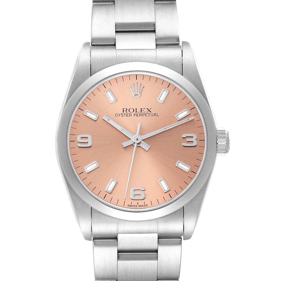 Rolex Oyster Perpetual Midsize Salmon Dial Steel Ladies Watch 77080 SwissWatchExpo