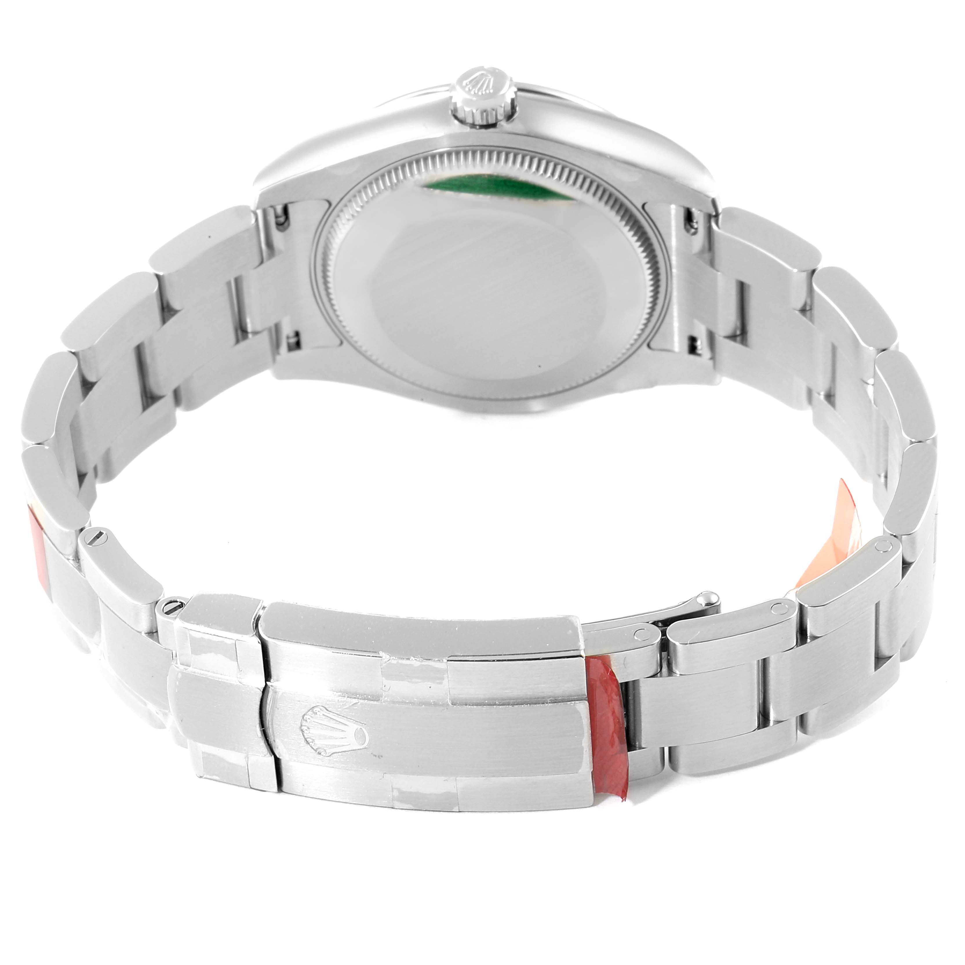 The image shows the back angle of a Rolex Mid-Size 177200 Women's Stainless Steel White Dial 177200 Women's Stainless Steel White Dial model watch, highlighting the case back, bracelet, and clasp.