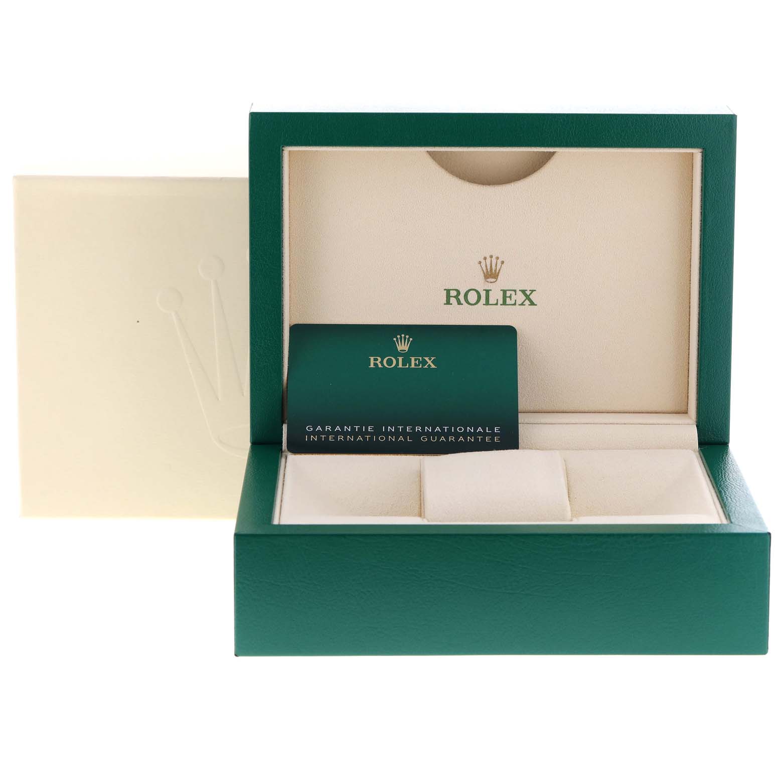 This image shows the open packaging of a Rolex Oyster Perpetual 276200 Women
s Stainless Steel Blue Dial 276200 Women
s Stainless Steel Blue Dial watch, including the inner box and guarantee card.
