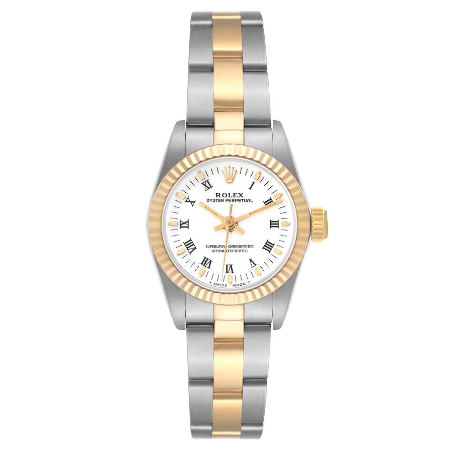 Rolex Oyster Perpetual Steel Yellow Gold White Dial Ladies Watch 67193 SwissWatchExpo