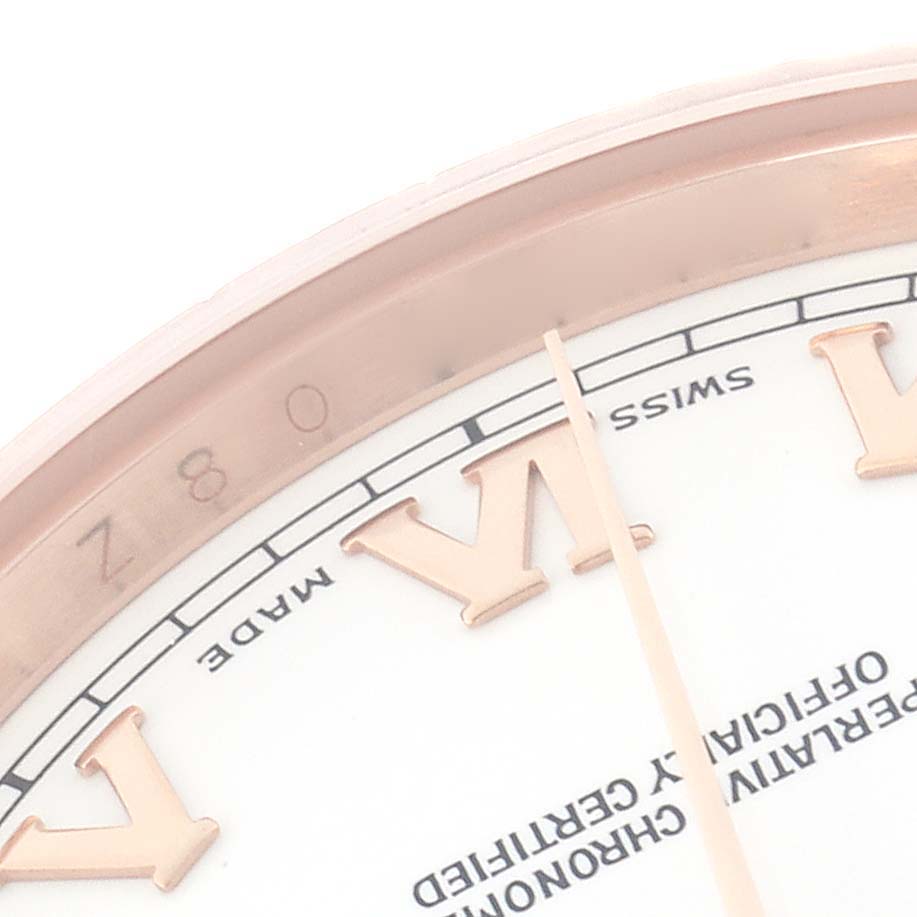 The image shows a close-up of the dial and bezel edge of a Rolex President model, model number 118235, focusing on the Roman numeral markers and Swiss Made text.