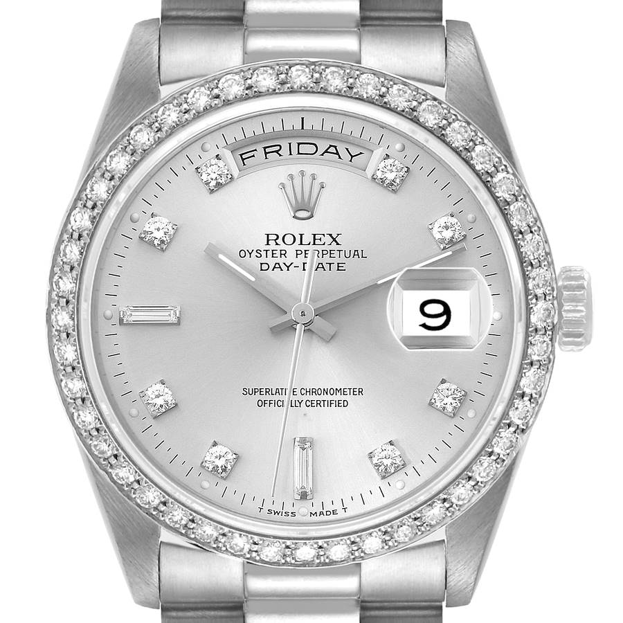 Rolex President Day-Date Platinum Diamond Mens Watch 18346 Box Service Papers SwissWatchExpo