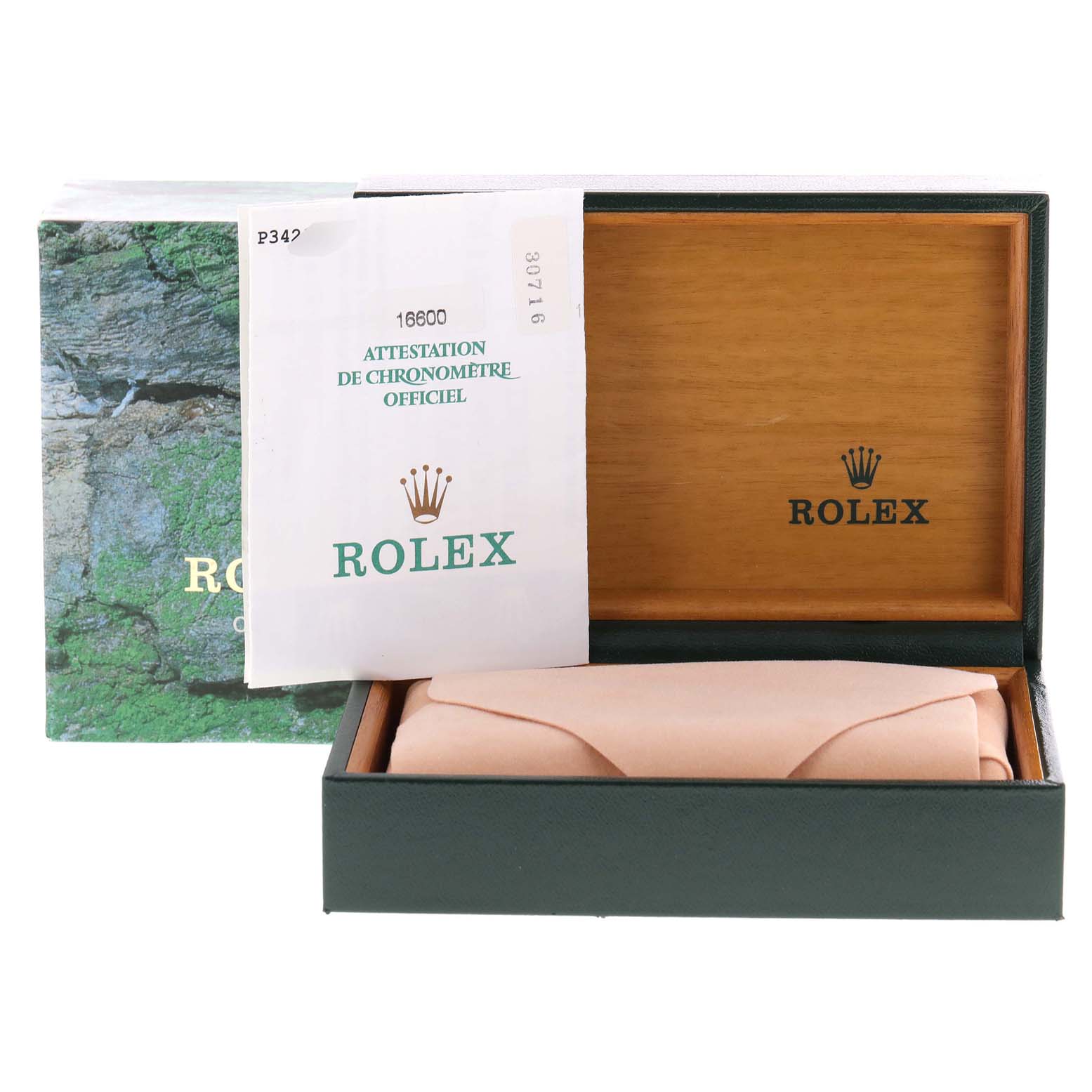 This image shows the packaging, Best Quality
ation papers, and box for a Rolex Sea-Dweller 16600 Men
s Stainless Steel Black Dial 16600 Men
s Stainless Steel Black Dial watch, viewed from above.