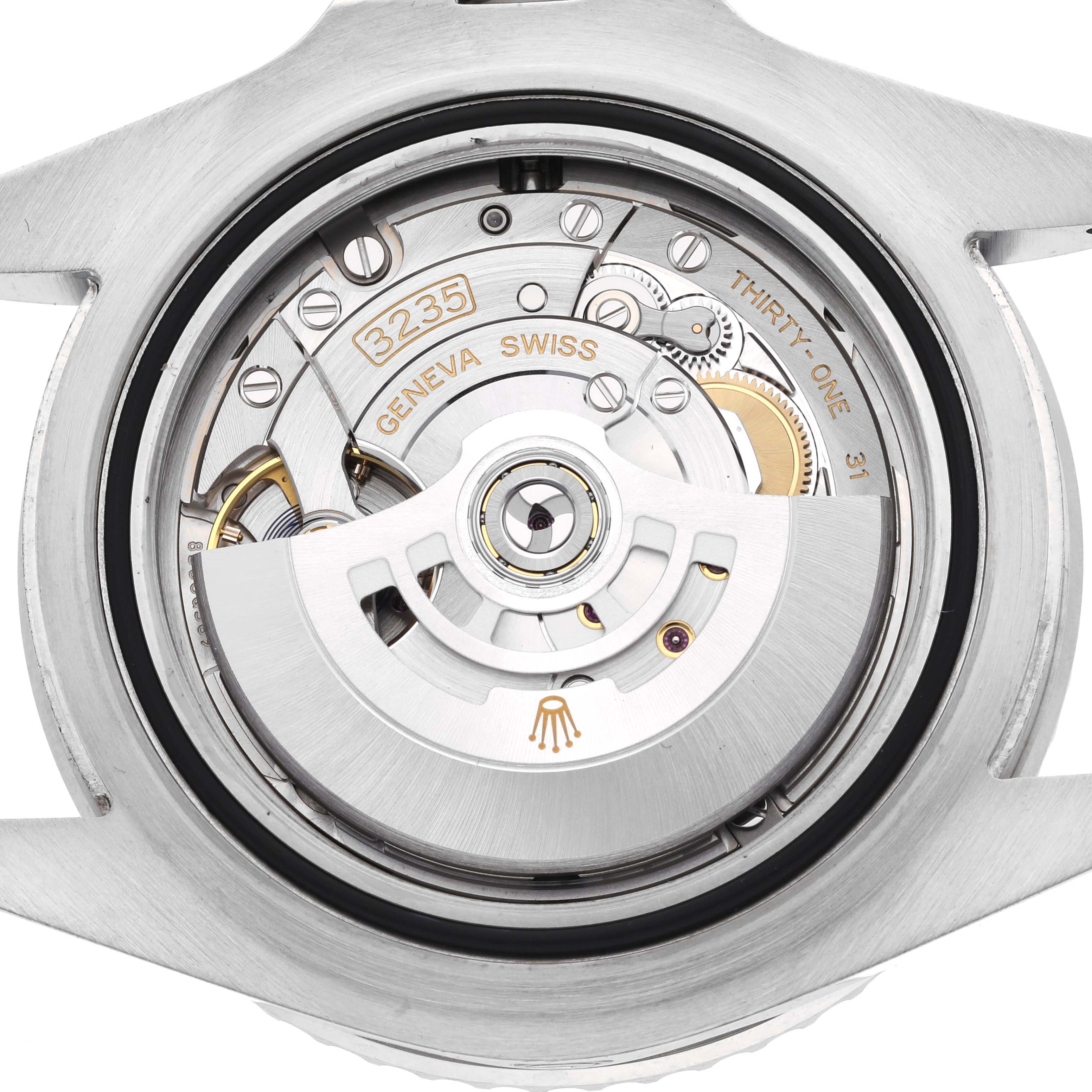 This image shows the movement mechanism from the back of the Rolex Sea-Dweller 126600 Men
s Stainless Steel Black Dial 126600 Men
s Stainless Steel Black Dial watch, specifically the caliber 3235.