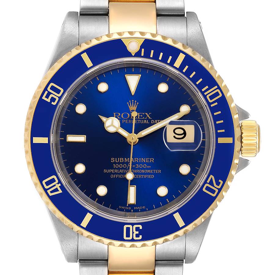 Rolex Submariner Blue Dial Steel Yellow Gold Mens Watch 16613 Box Paper SwissWatchExpo