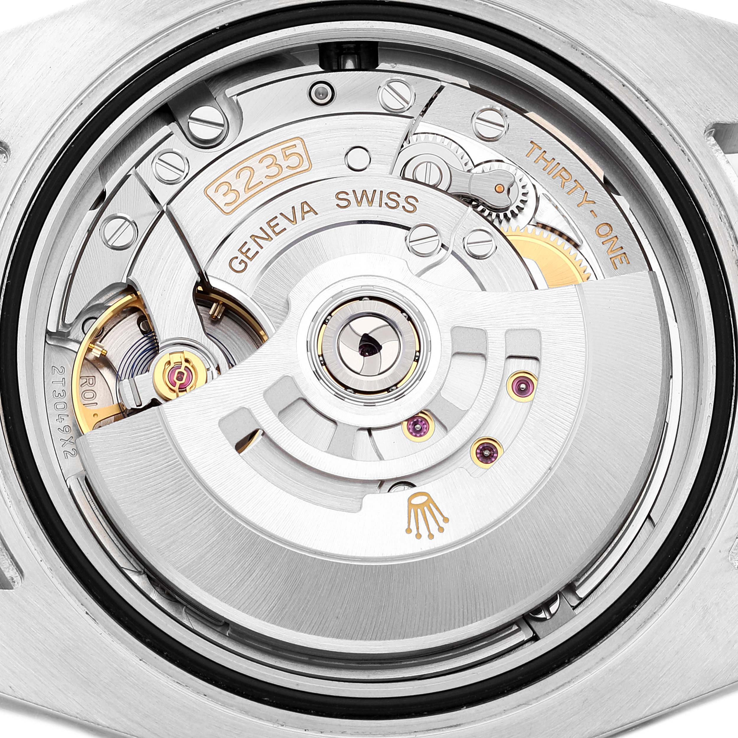 This image shows the movement of a Rolex Submariner 126610 Men
s Stainless Steel Black Dial 126610 Men
s Stainless Steel Black Dial watch, viewed from the case back.