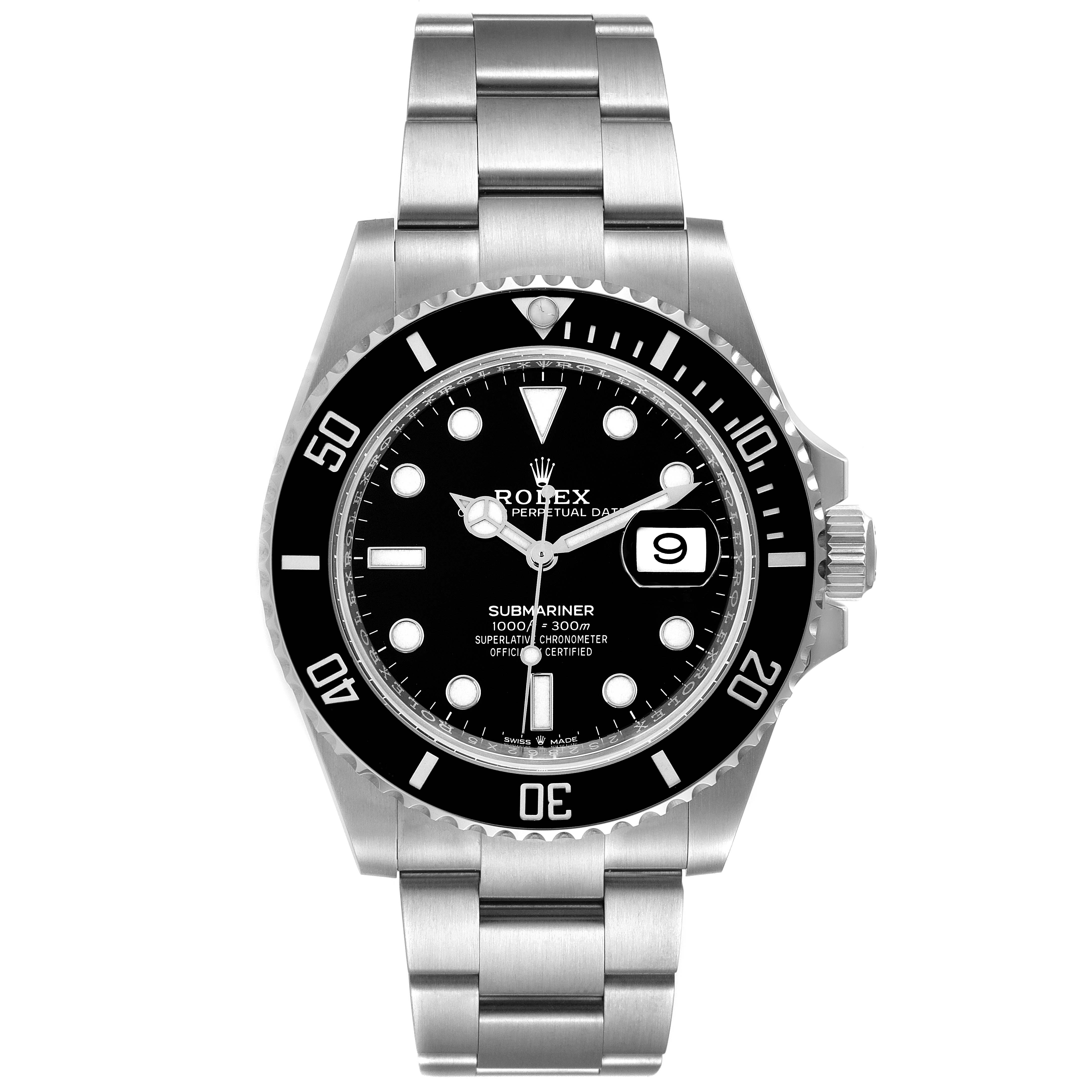 The Rolex Submariner 126610 Men
s Stainless Steel Black Dial 126610 Men
s Stainless Steel Black Dial watch is shown from a front angle, highlighting its dial, bezel, and bracelet.