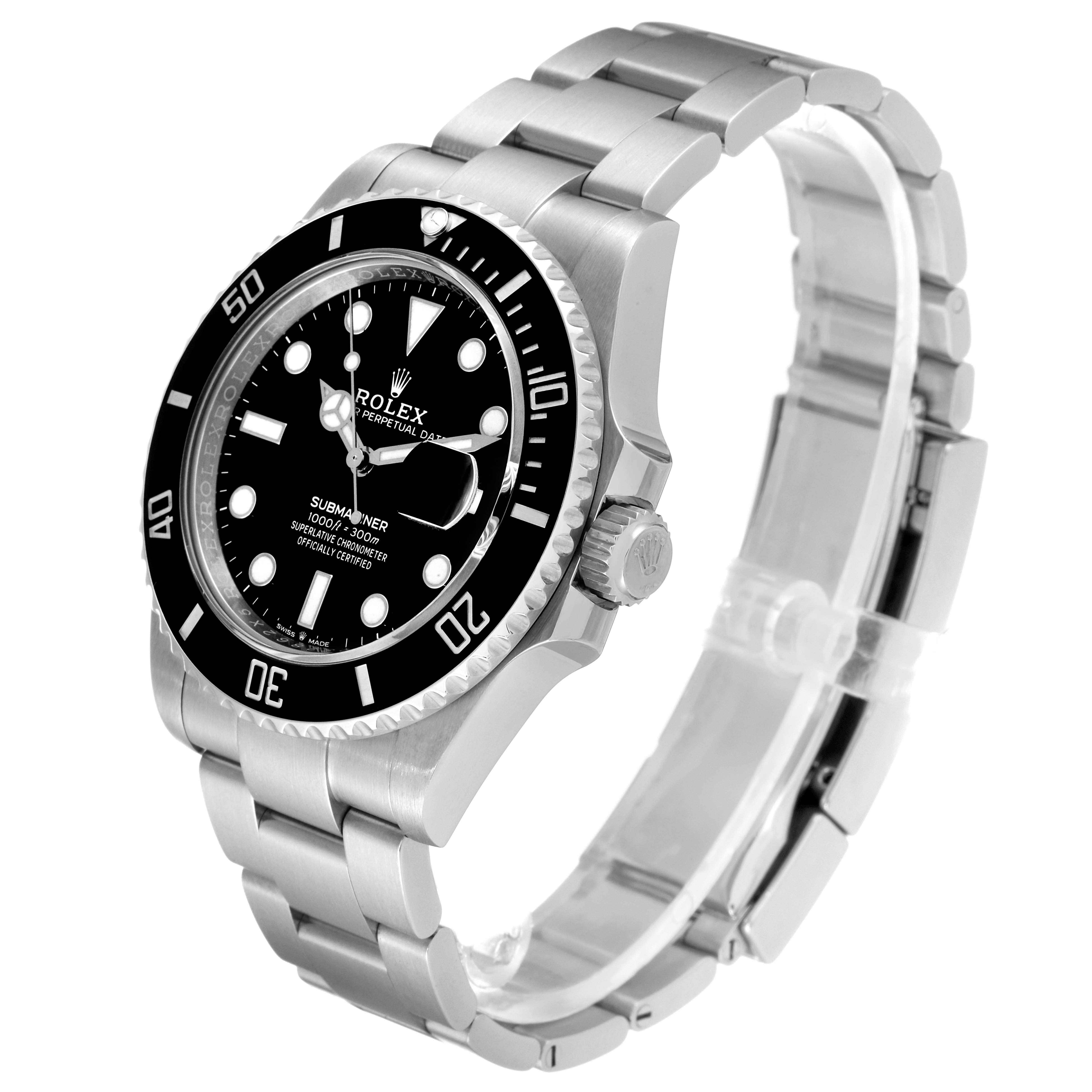 The image shows a Rolex Submariner 126610 Men
s Stainless Steel Black Dial 126610 Men
s Stainless Steel Black Dial watch at a three-quarter angle, highlighting the face, bezel, crown, and bracelet.