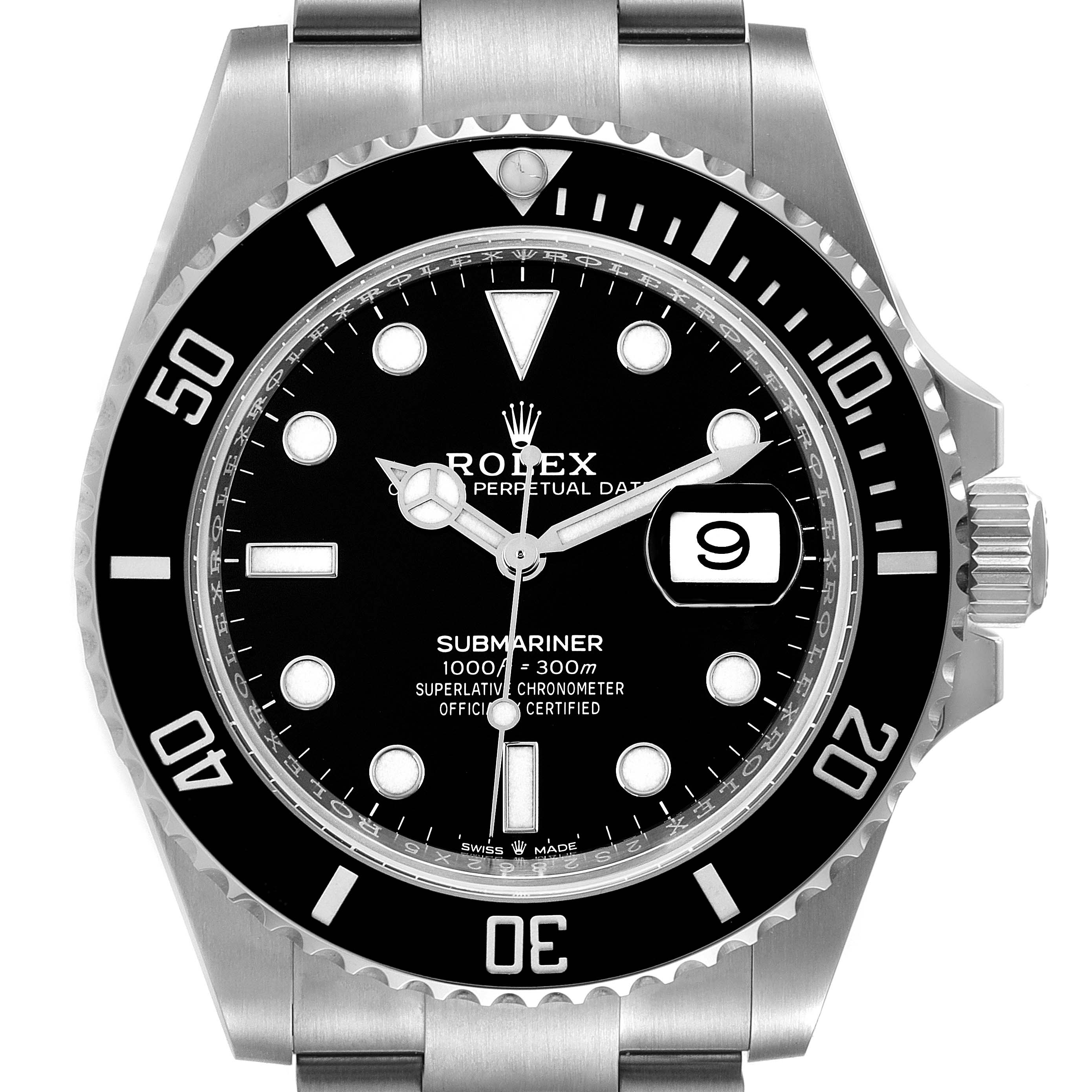 The image shows a Rolex Submariner 126610 Men
s Stainless Steel Black Dial 126610 Men
s Stainless Steel Black Dial watch, front view, highlighting the dial, bezel, and crown.