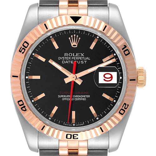 Photo of Rolex Turnograph Datejust Steel Rose Gold Black Dial Mens Watch 116261