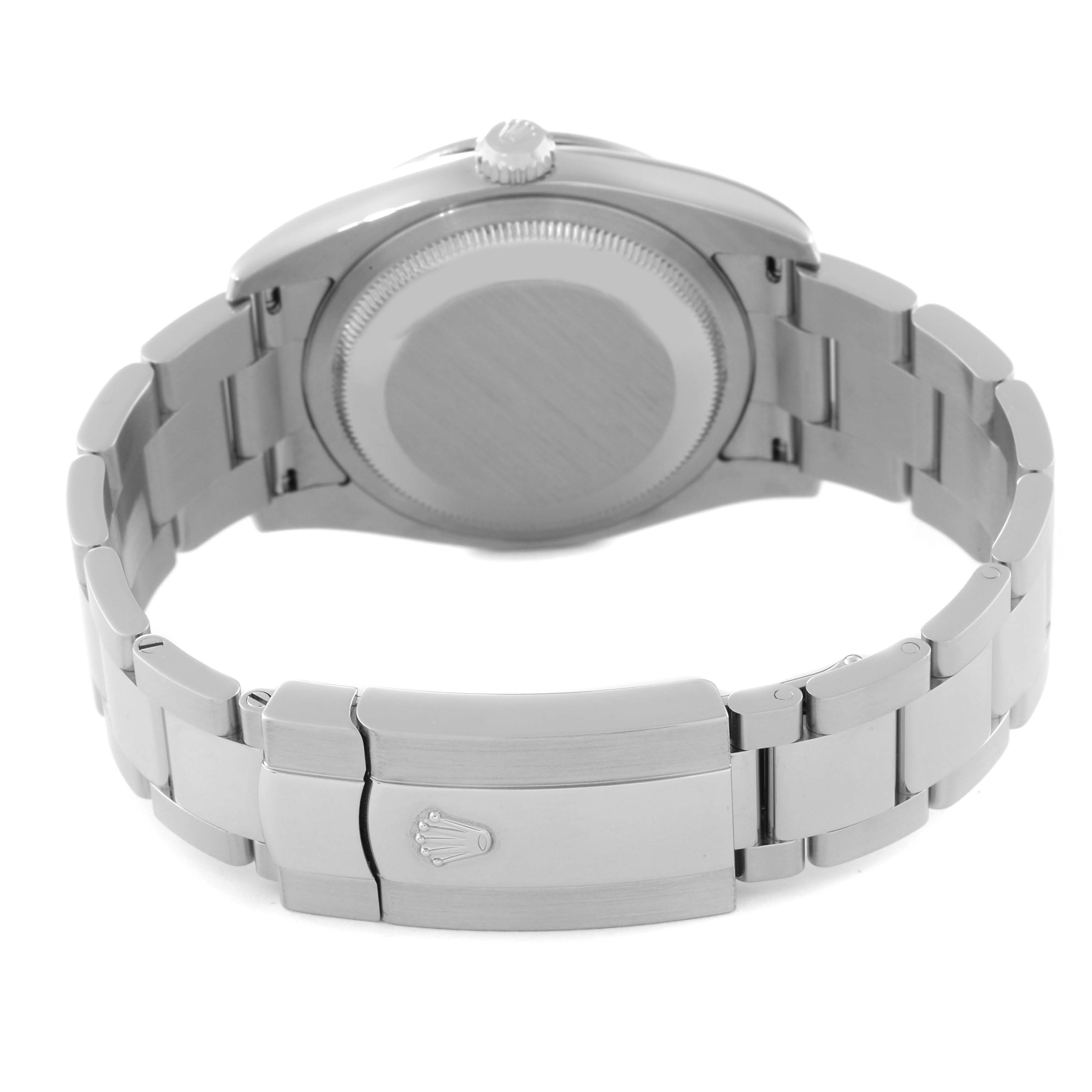 This image shows the back view of a Rolex Turn-o-Graph 116264 Men's Stainless Steel Black Dial 116264 Men's Stainless Steel Black Dial watch, highlighting the stainless steel bracelet and clasp.