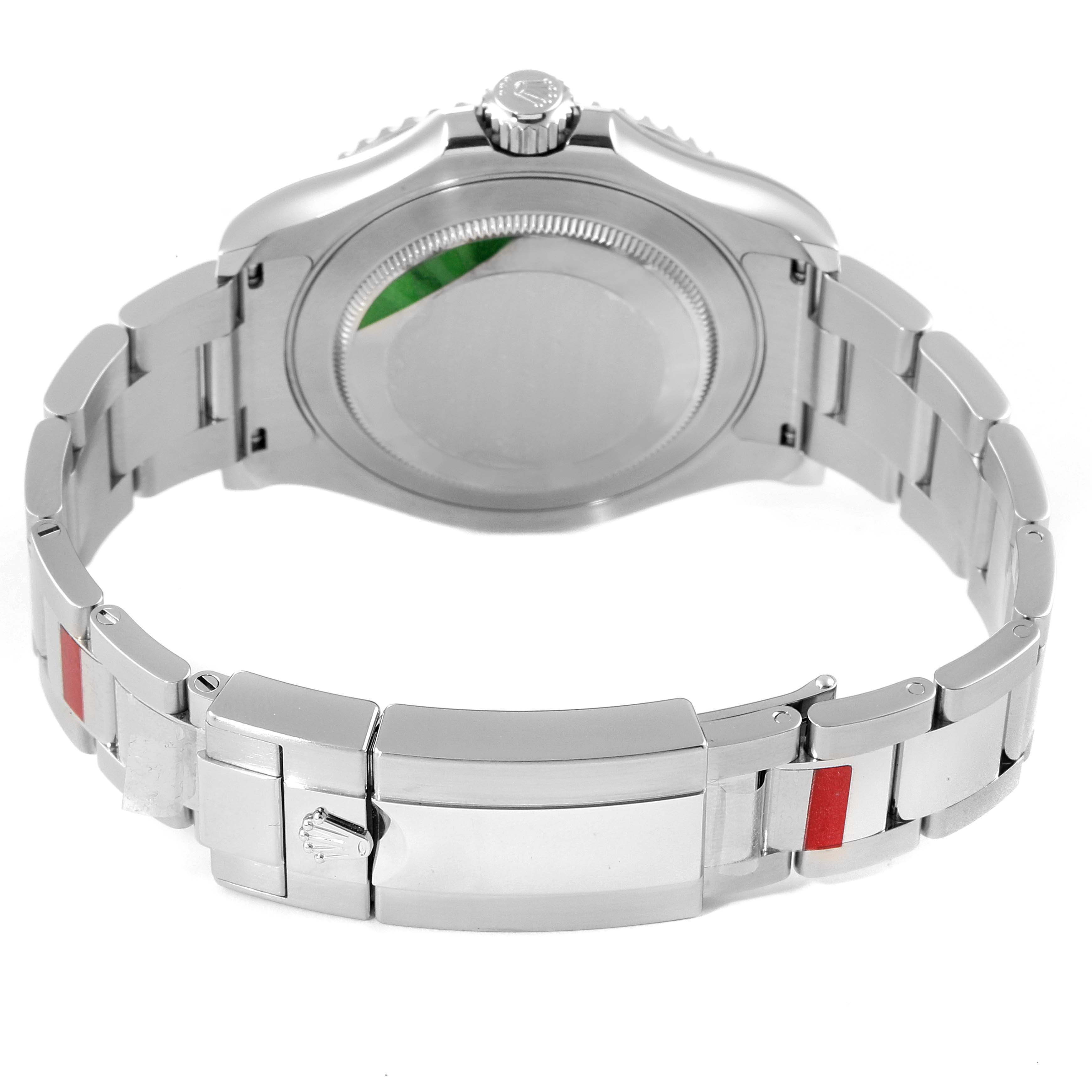 The image shows the back view of a Rolex Yacht-Master 116622 Men
s Stainless Steel Blue Dial 116622 Men
s Stainless Steel Blue Dial watch, highlighting the case, bracelet, and clasp.