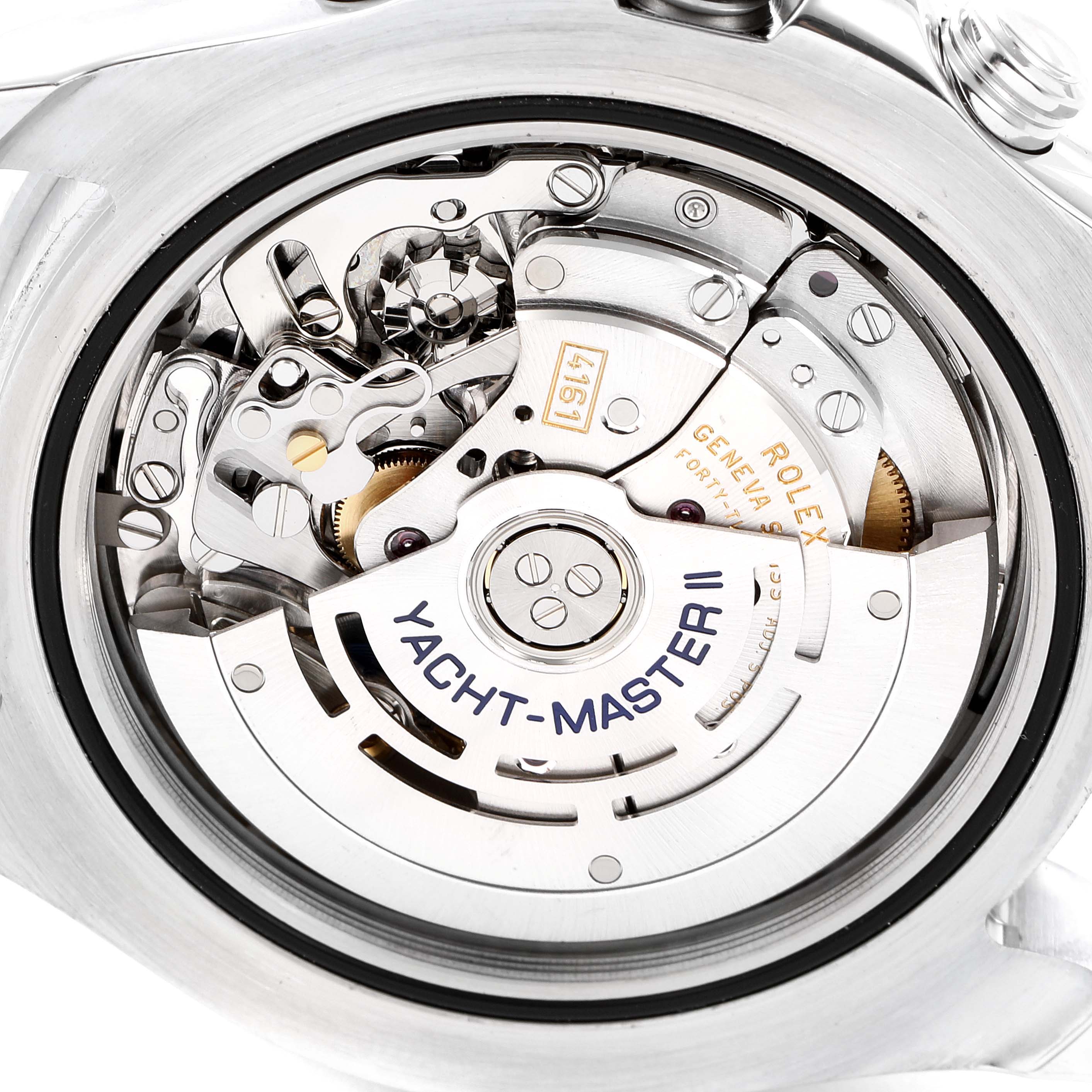 The image displays the internal mechanism of a Rolex Yacht-Master 116680 Men
s Stainless Steel White Dial 116680 Men
s Stainless Steel White Dial II watch from a close-up angle.