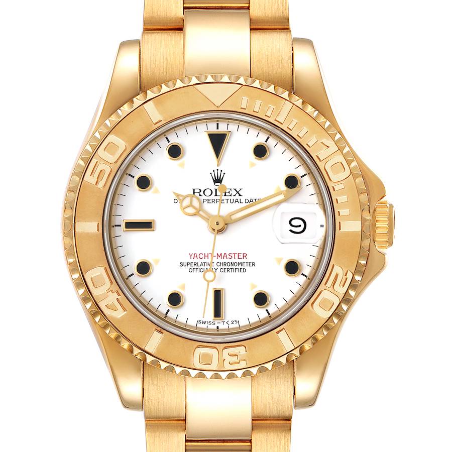 Rolex Yachtmaster Midsize 18K Yellow Gold White Dial Unisex Watch 68628 SwissWatchExpo