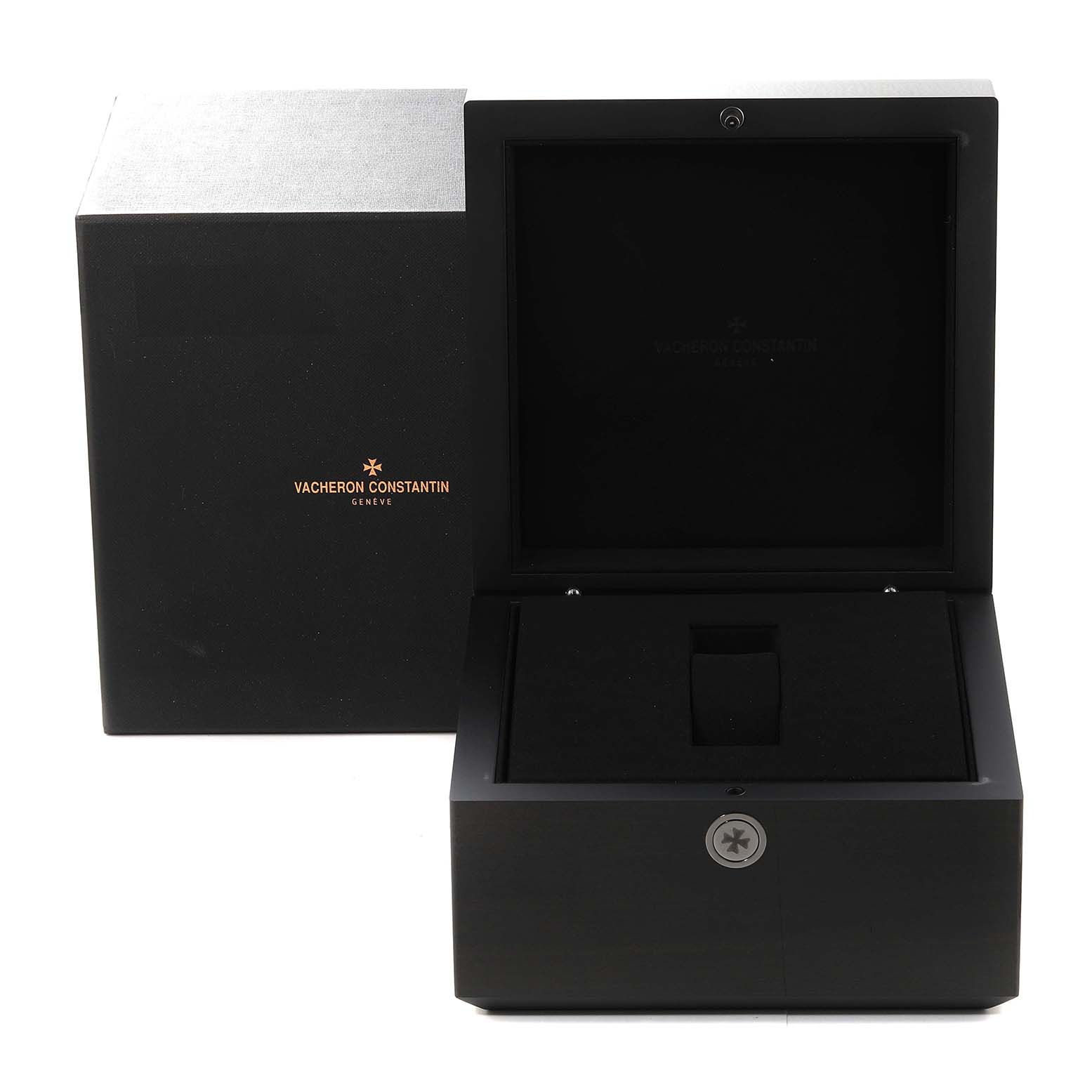The image shows an open watch box for the Historiques model by Vacheron Constantin, with the logo visible.